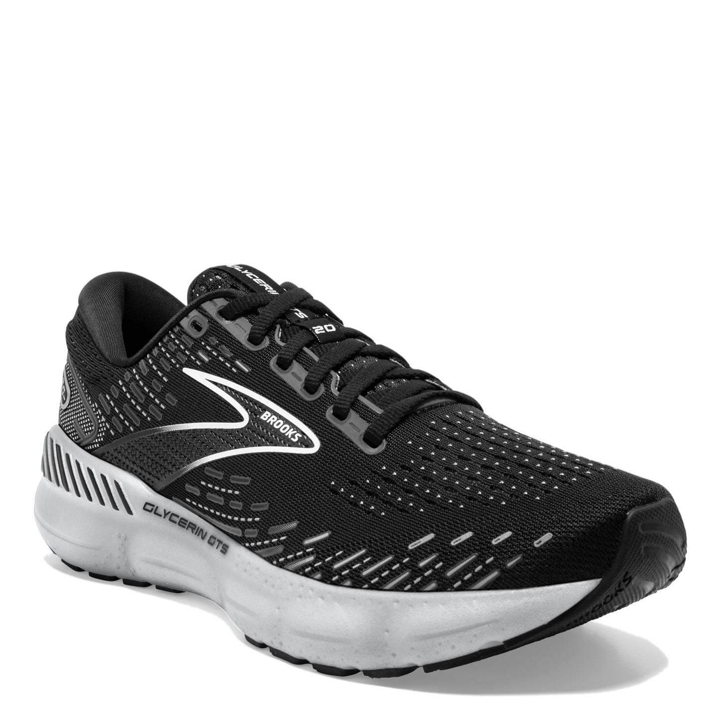 Peltz Shoes Men's Brooks Glycerin GTS 20 Running Shoe Black/White 110383 1D 059