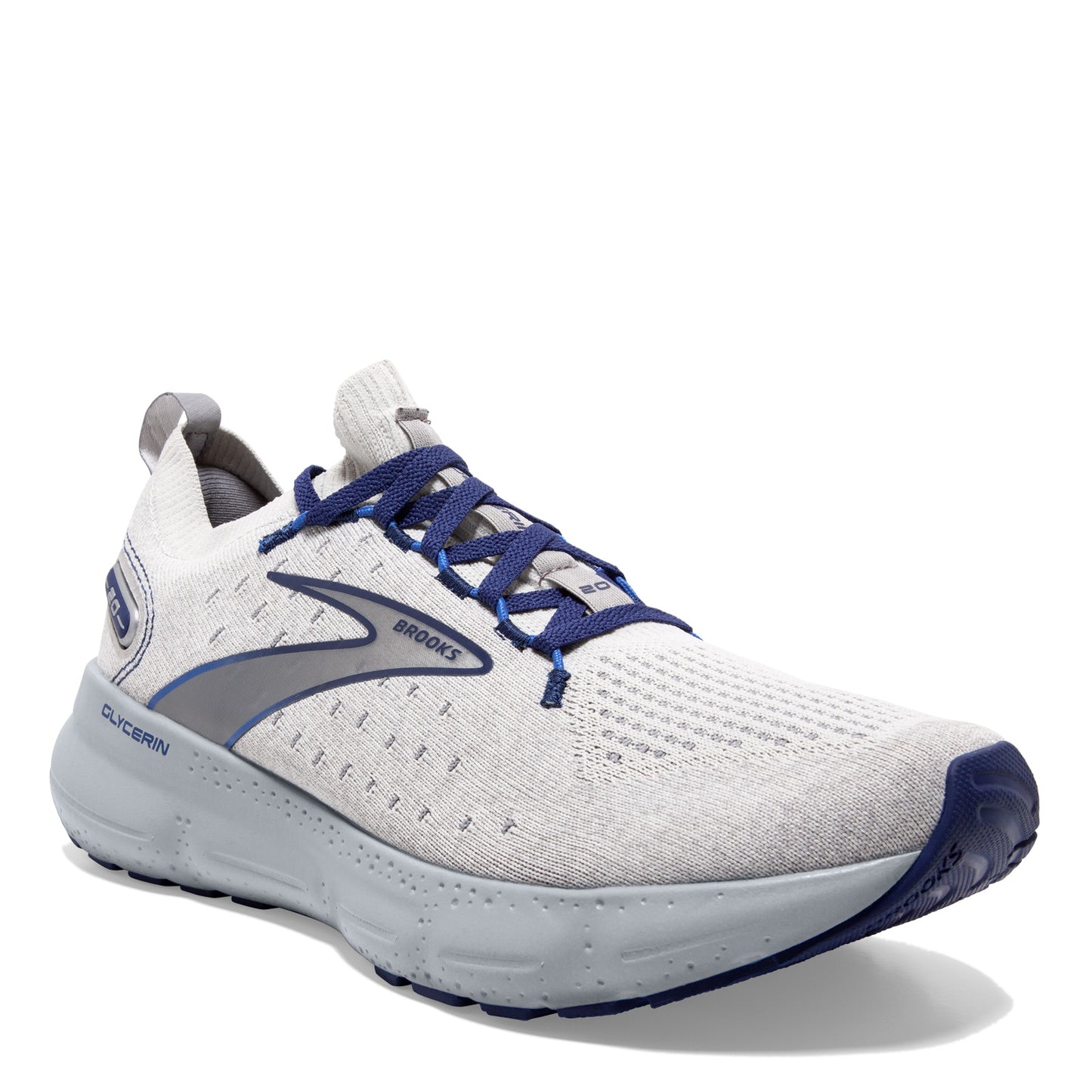 Peltz Shoes Men's Brooks Glycerin 20 Stealth Fit Running Shoe Oyster/Blue 110384 1D 081