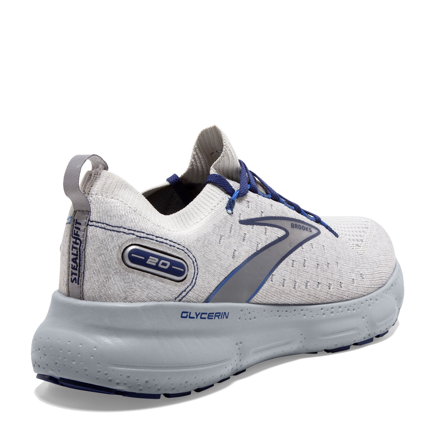 Peltz Shoes Men's Brooks Glycerin 20 Stealth Fit Running Shoe Oyster/Blue 110384 1D 081