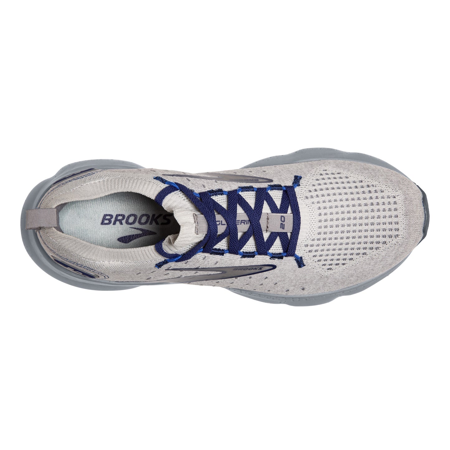 Peltz Shoes Men's Brooks Glycerin 20 Stealth Fit Running Shoe Oyster/Blue 110384 1D 081
