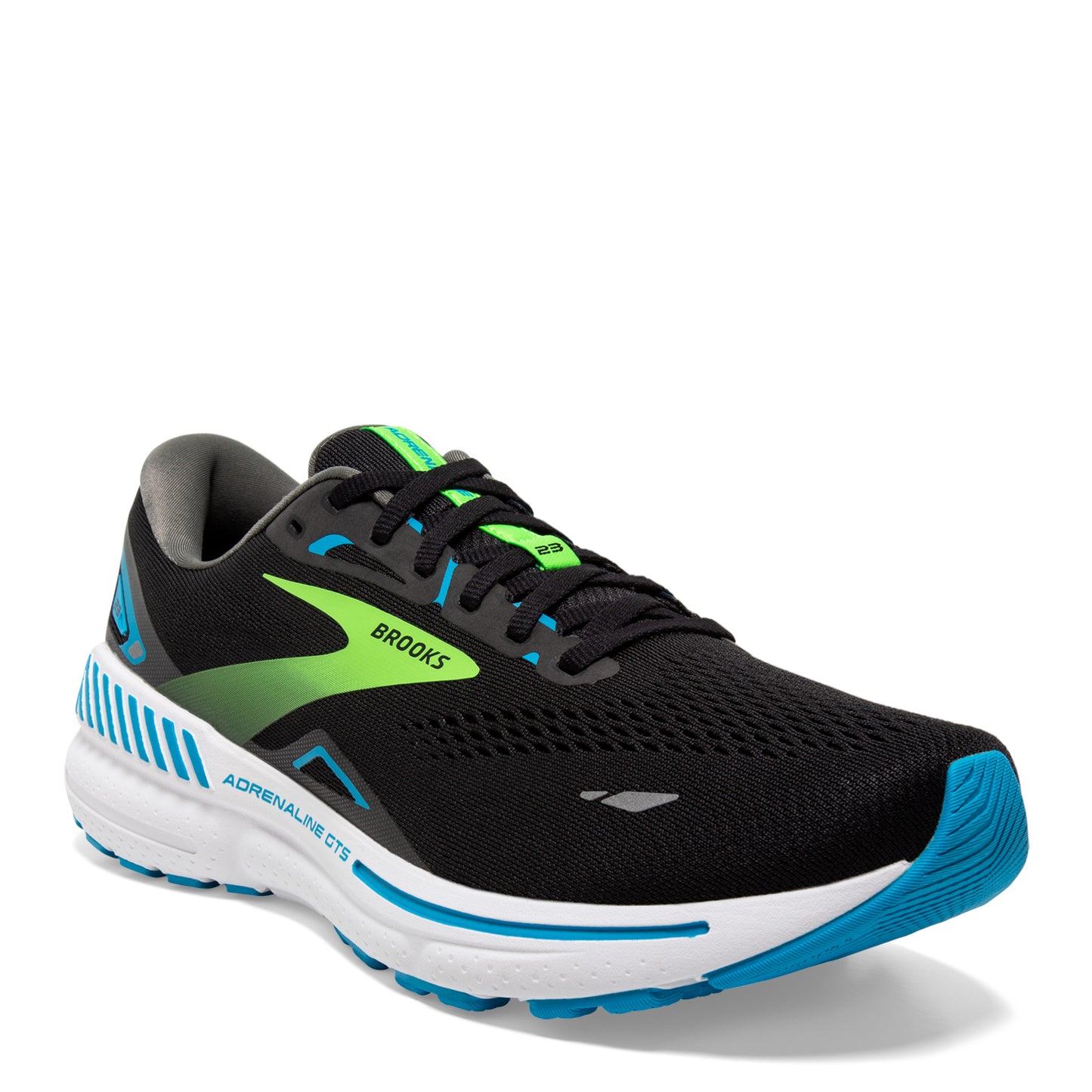 Peltz Shoes Men's Brooks Adrenaline GTS 23 Running Shoe Black/Blue/Green 110391 1D 006