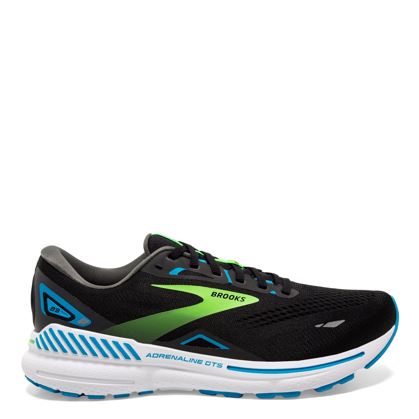 Peltz Shoes Men's Brooks Adrenaline GTS 23 Running Shoe - Extra Wide Width Black/Blue/Green 110391 4E 006