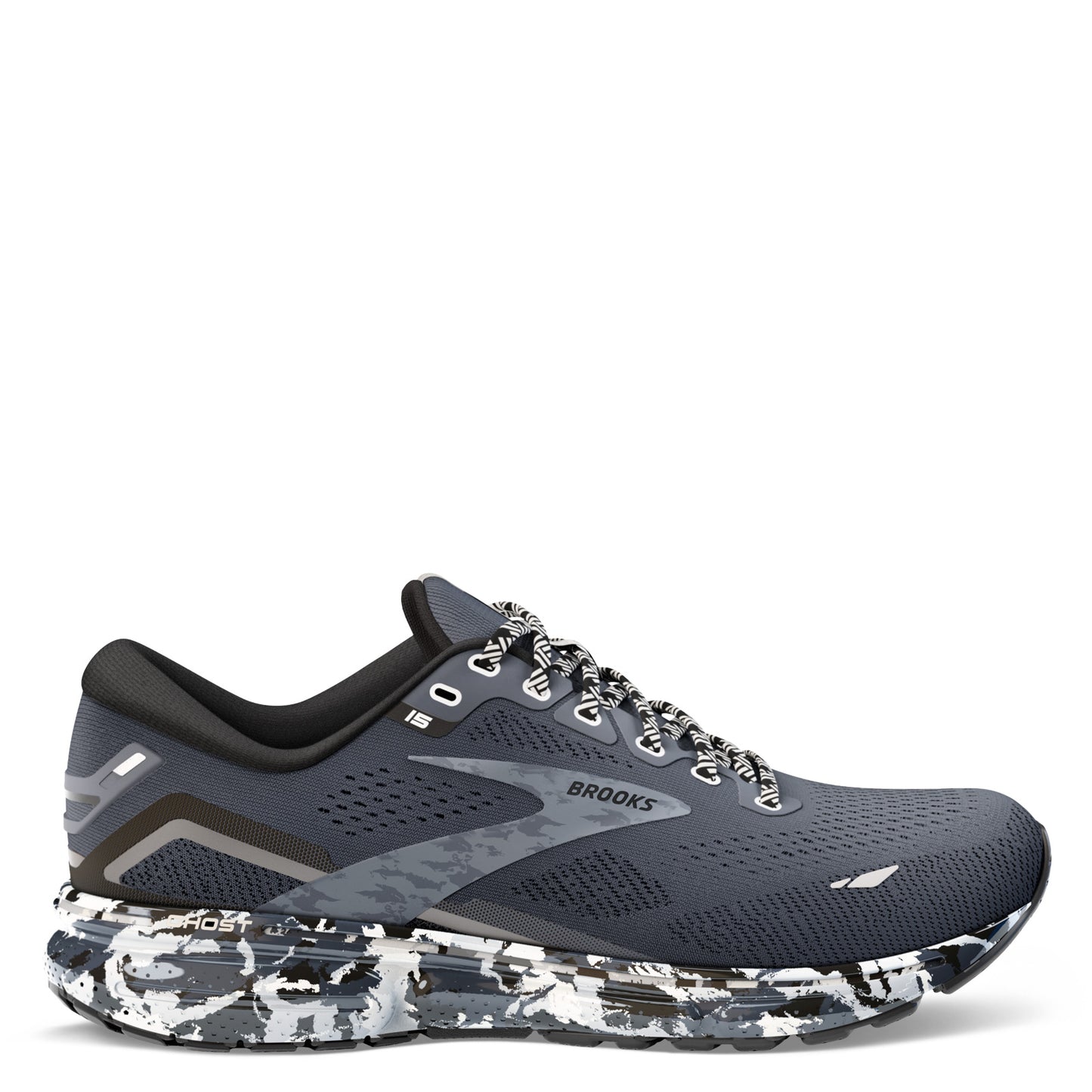 Peltz Shoes Men's Brooks Ghost 15 Running Shoe Ebony/Black/Oyster 110393 1D 004