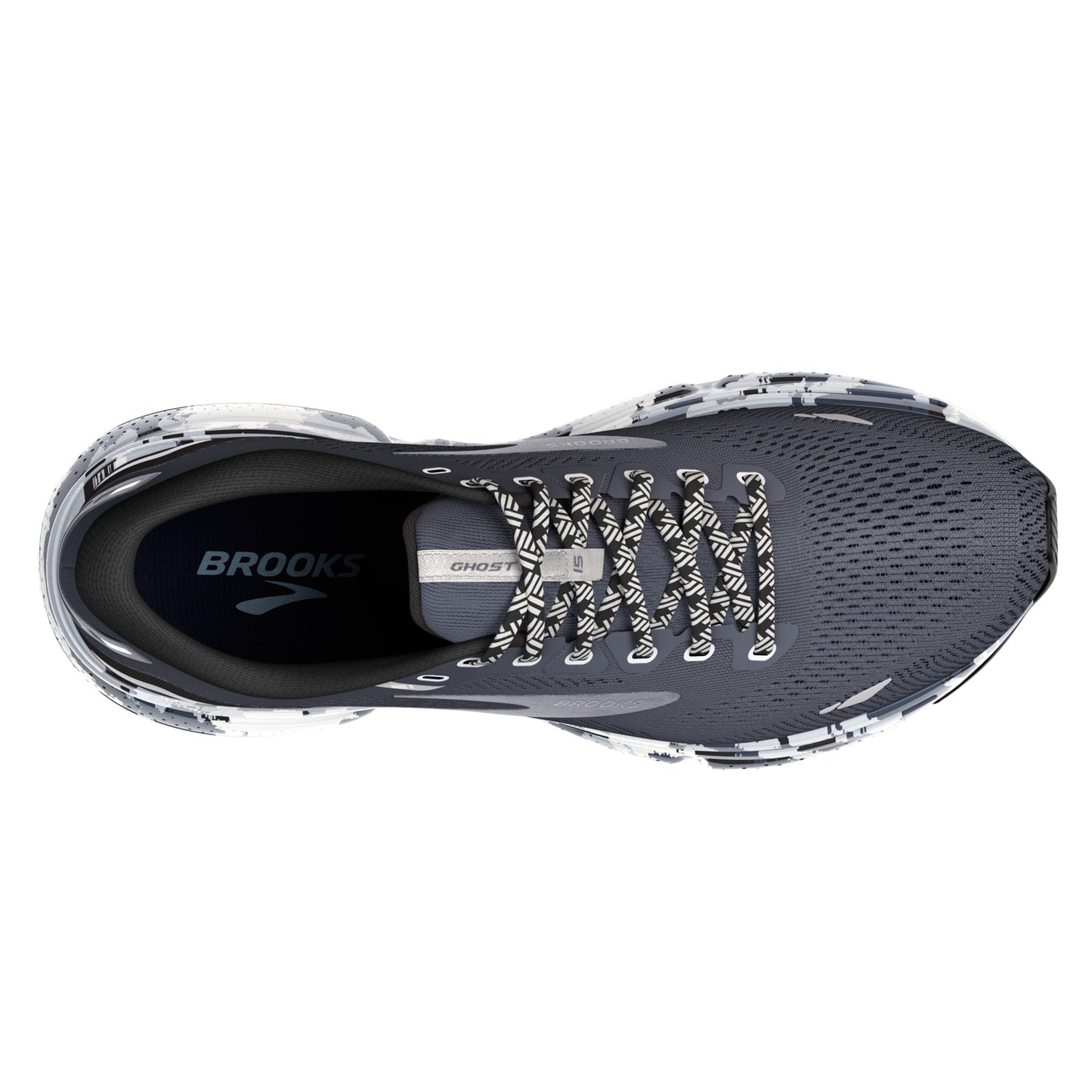Peltz Shoes Men's Brooks Ghost 15 Running Shoe Ebony/Black/Oyster 110393 1D 004