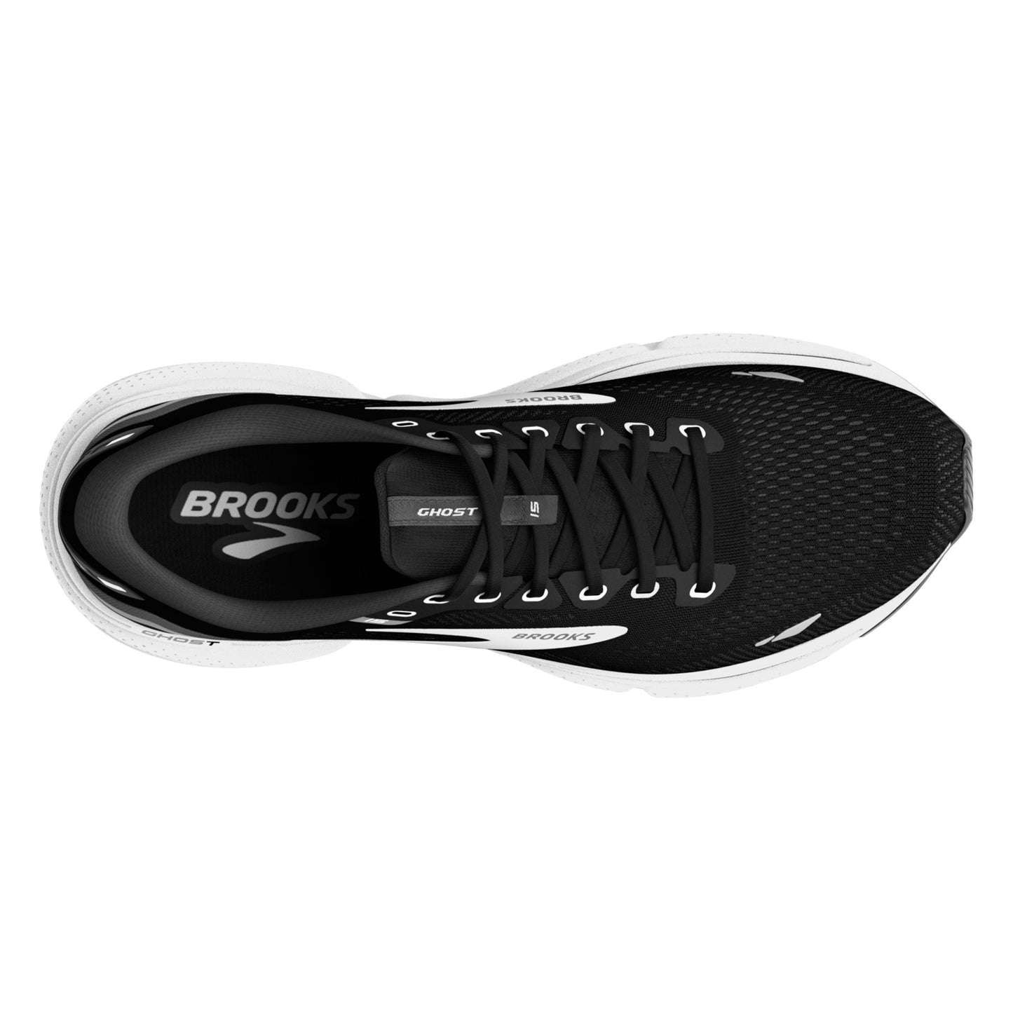 Peltz Shoes Men's Brooks Ghost 15 Running Shoe - Wide Width Black/White 110393 2E 012