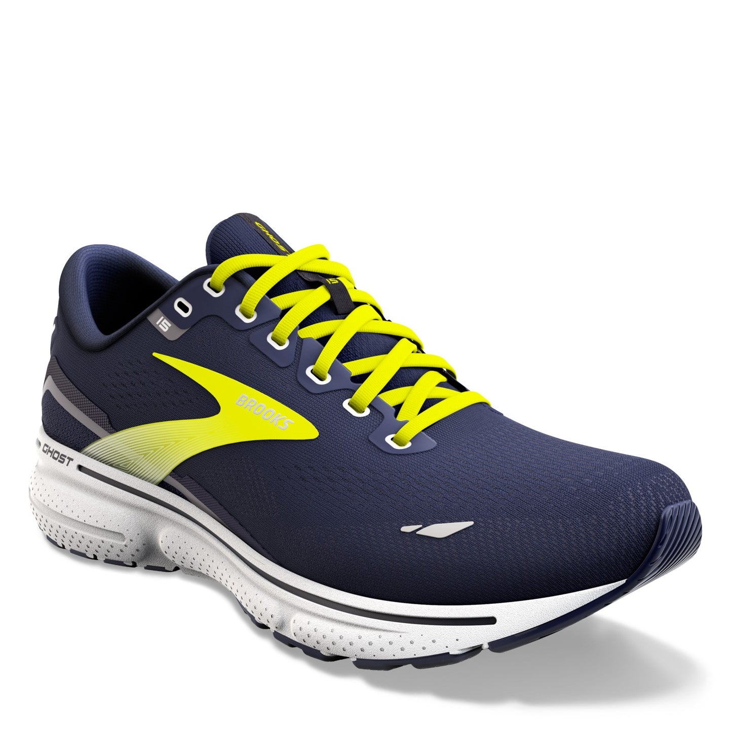 Peltz Shoes Men's Brooks Ghost 15 Running Shoe - Wide Width Peacoat/Nightlife 110393 2E 429
