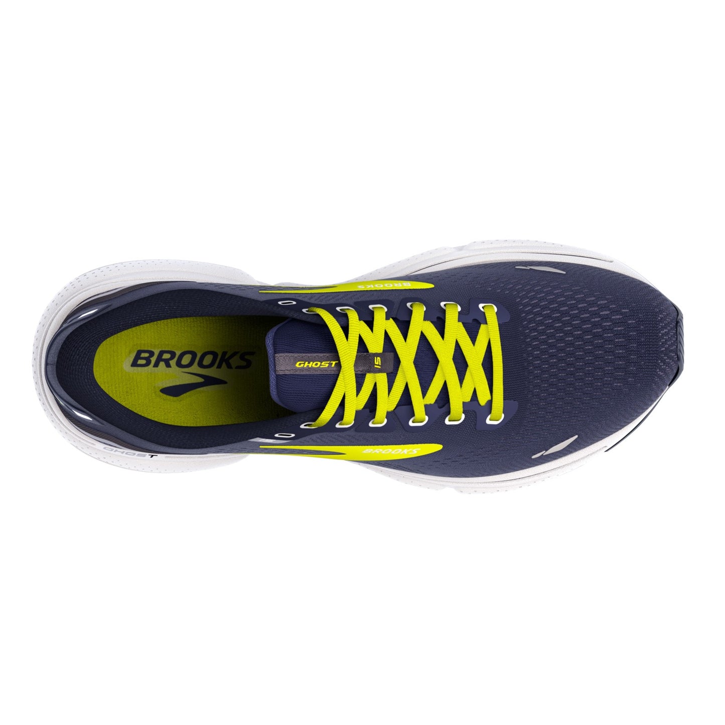 Peltz Shoes Men's Brooks Ghost 15 Running Shoe - Wide Width Peacoat/Nightlife 110393 2E 429