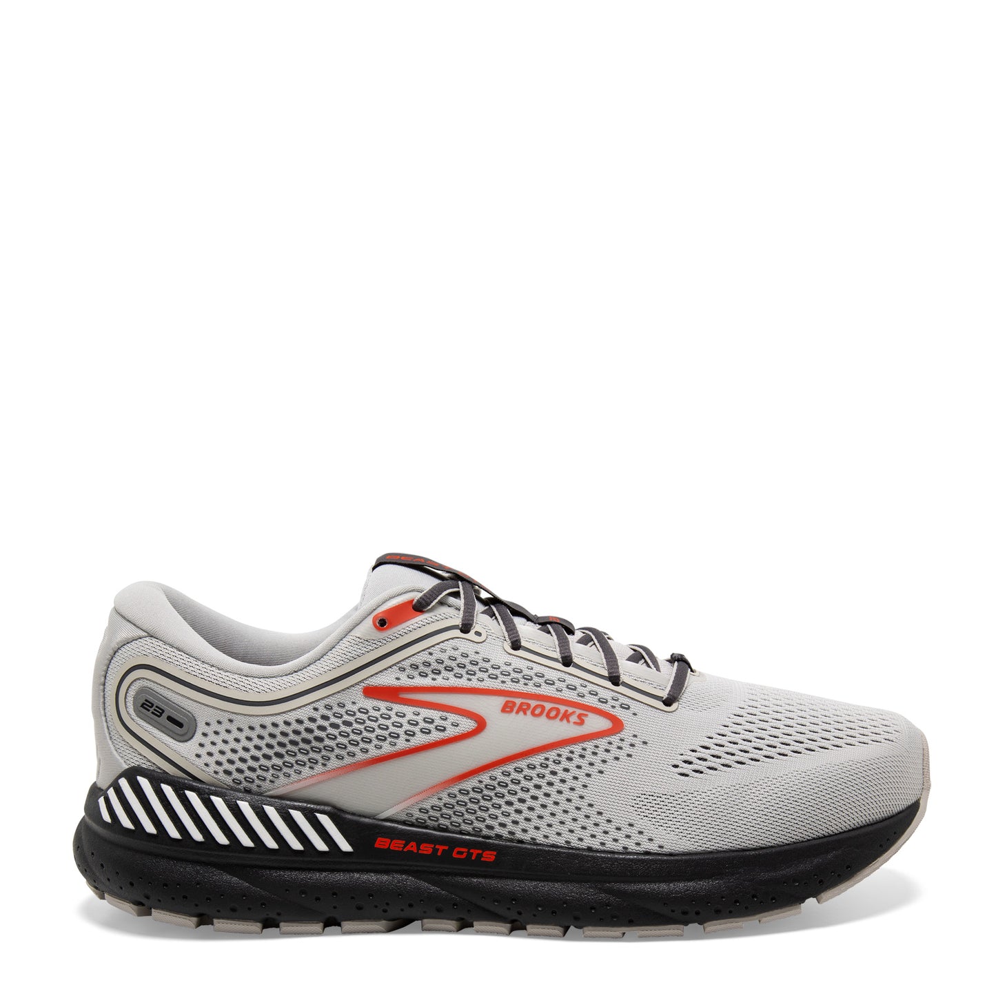 Peltz Shoes Men's Brooks Beast GTS 23 Running Shoe - Wide Width Grey/Scarlet/Ebony 110401 2E 030