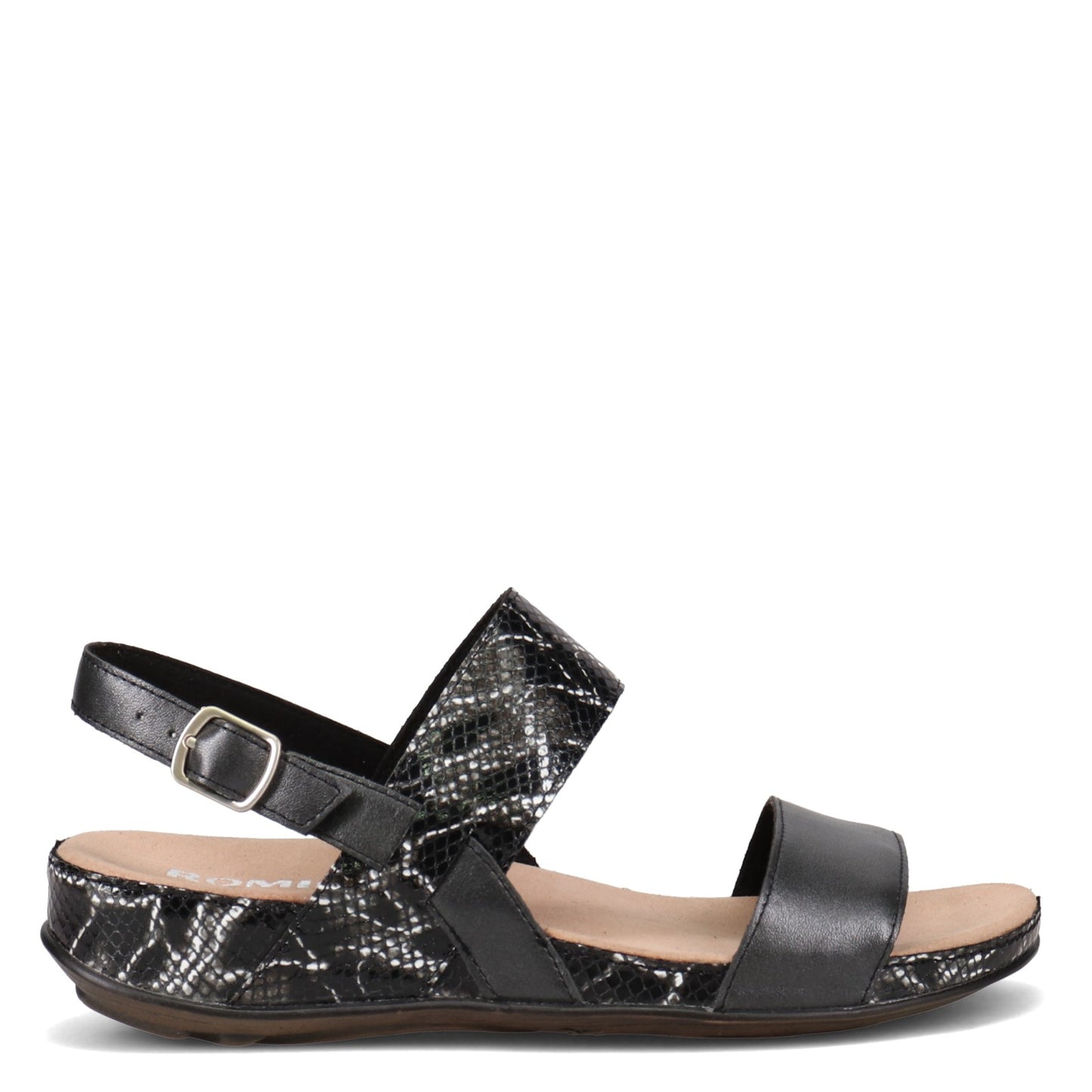 Peltz Shoes Women's Romika Fidschi 67 Sandal BLACK SNAKE PRINT 11067-403101