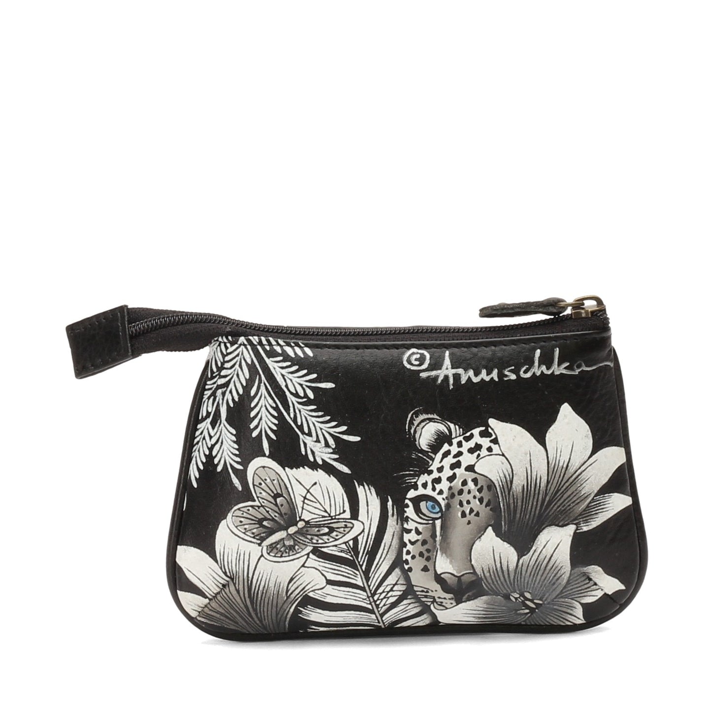 Peltz Shoes Women's Anuschka Medium Sized Coin Purse BLACK / LEOPARD 1107-CLP