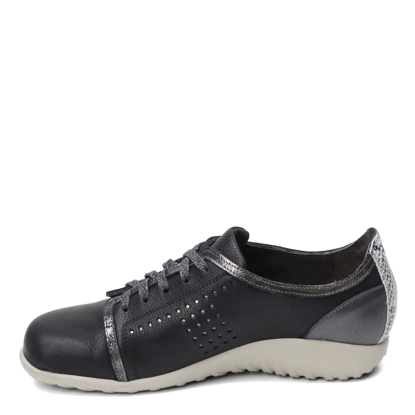 Peltz Shoes Women's Naot Avena Oxford Soft Black Lthr/Metallic Road Lthr/Glass Silver/Gray Cobra Lthr 11165-NPK