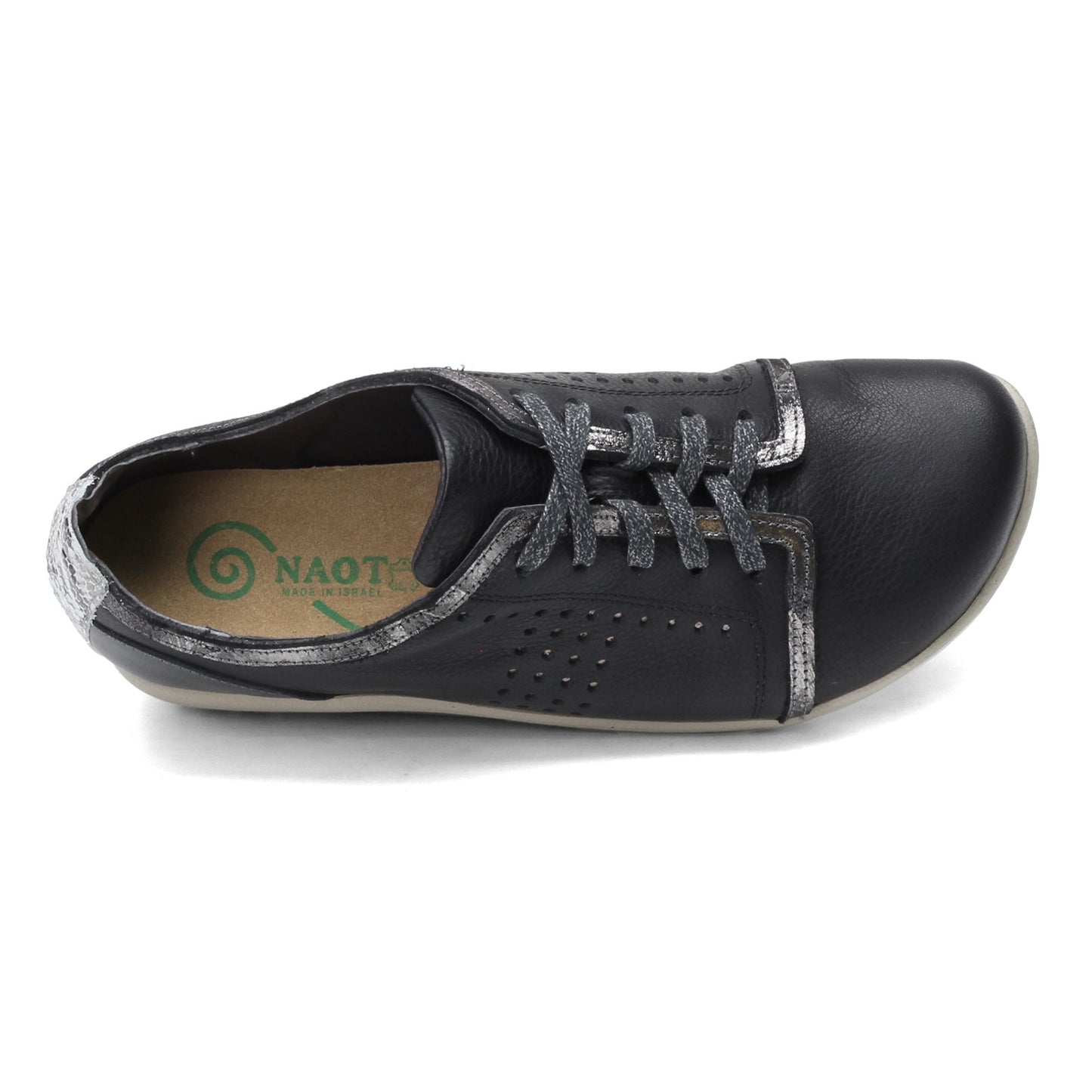 Peltz Shoes Women's Naot Avena Oxford Soft Black Lthr/Metallic Road Lthr/Glass Silver/Gray Cobra Lthr 11165-NPK