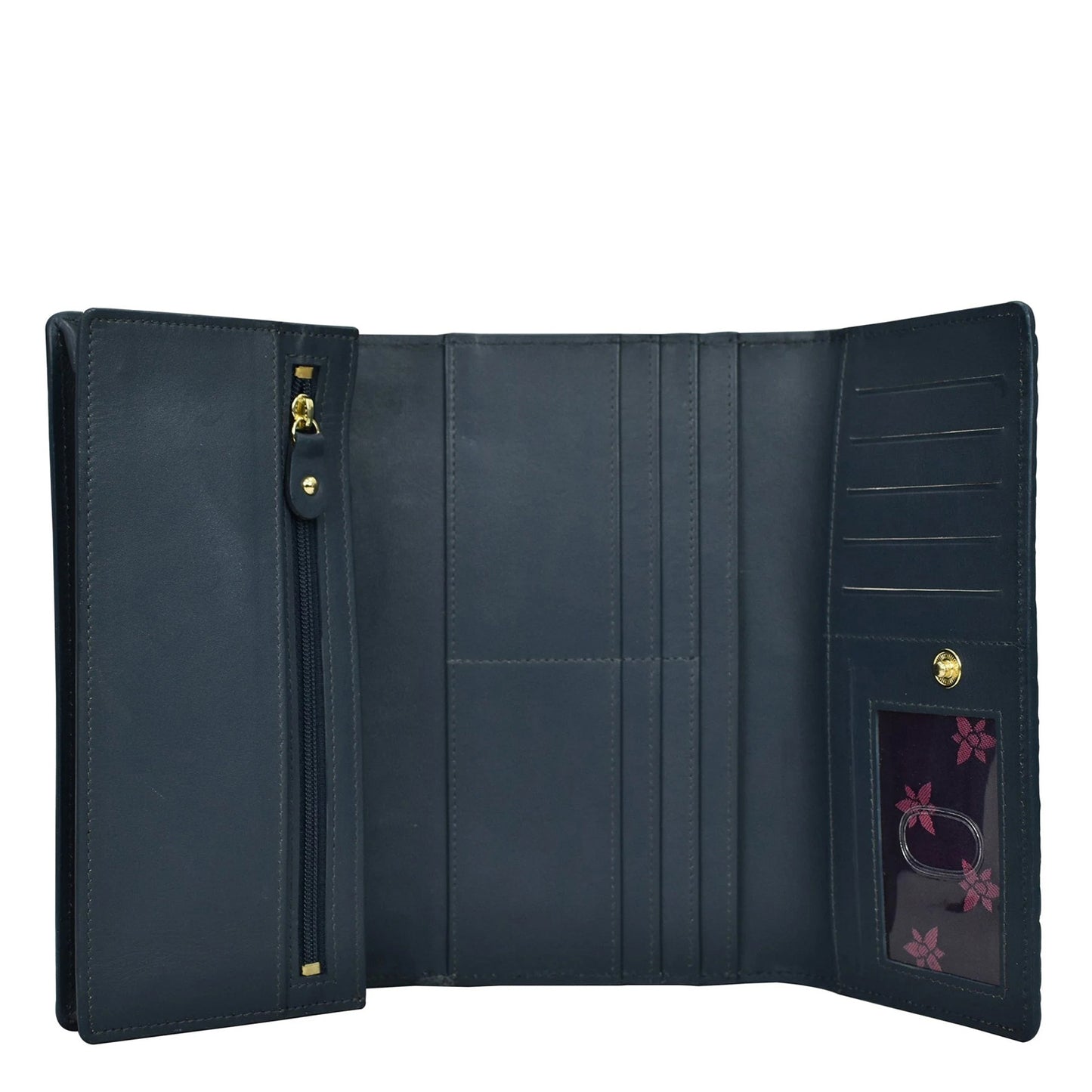 Peltz Shoes Anuschka Three Fold RFID Wallet Sapphire Croc 1150-CRC-SPH