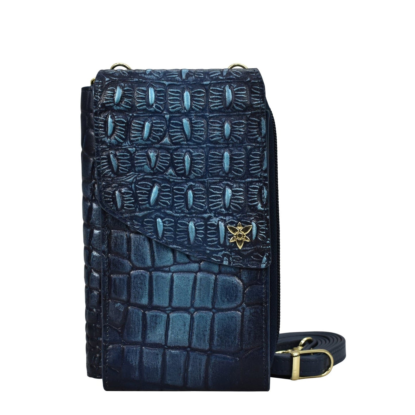 Peltz Shoes Women's Anuschka Crossbody Phone Case Sapphire Croc 1173-CRC-SPH