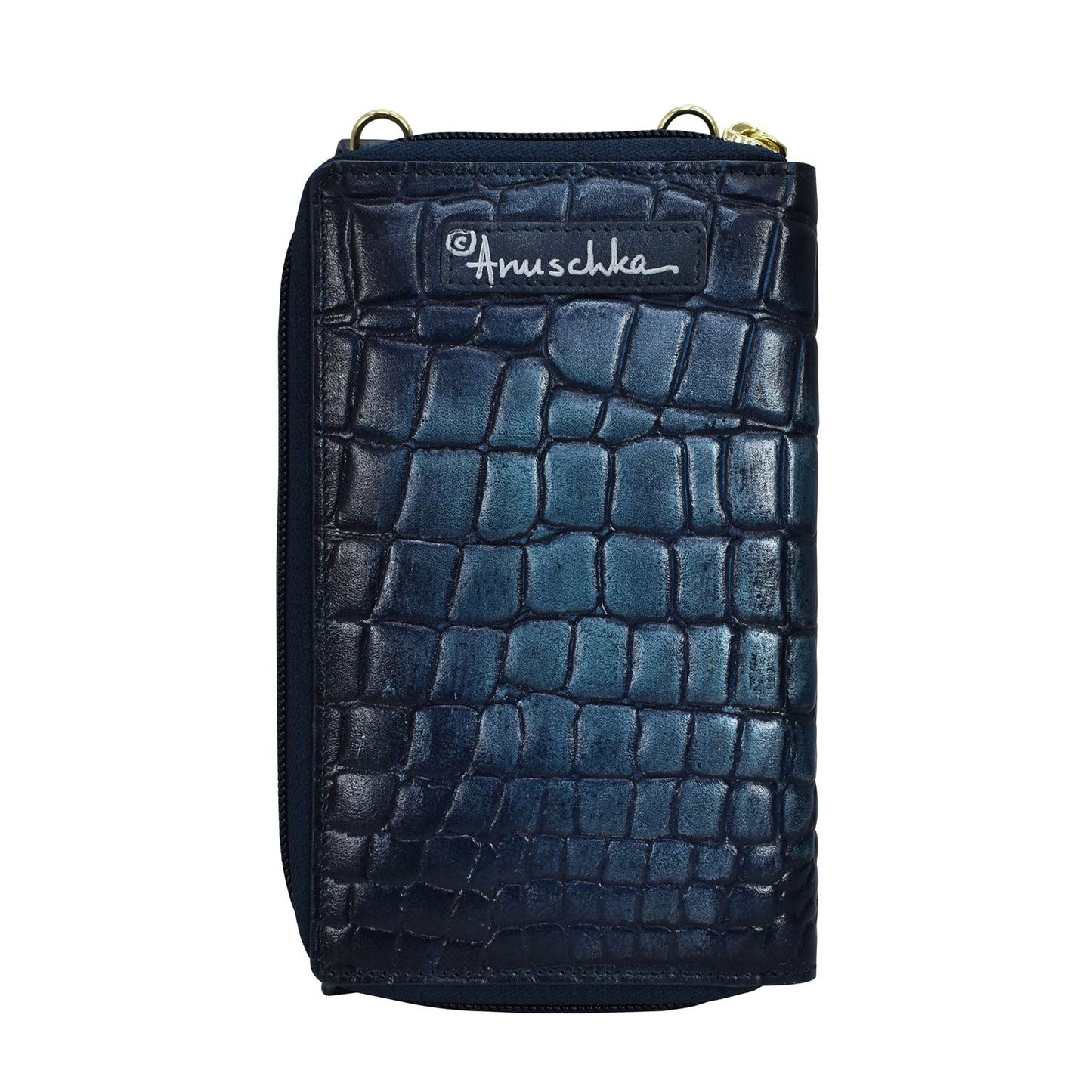 Peltz Shoes Women's Anuschka Crossbody Phone Case Sapphire Croc 1173-CRC-SPH