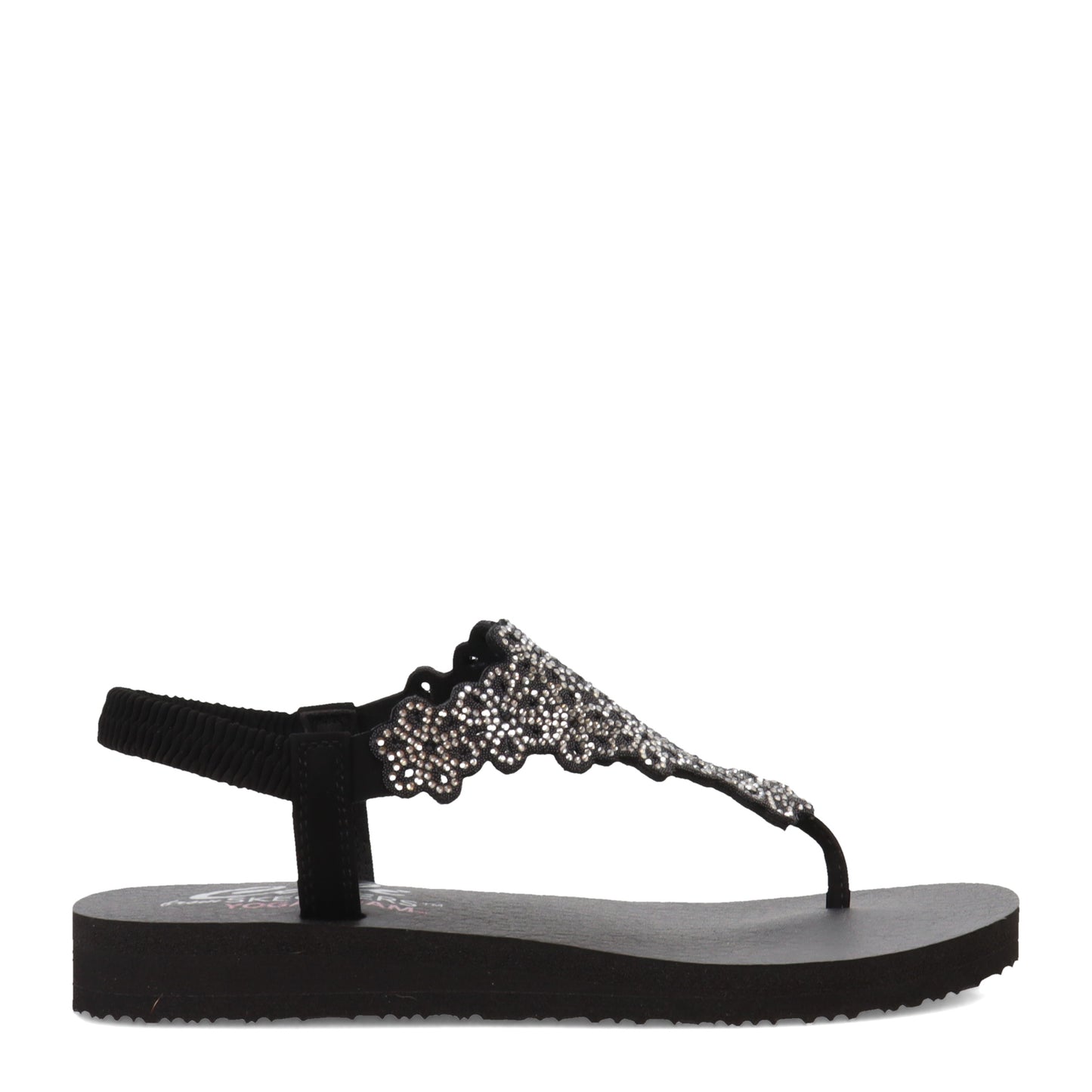 Peltz Shoes Women's Skechers Cali Floral Laser Cut Sandal Black/Silver 119138-BKSL