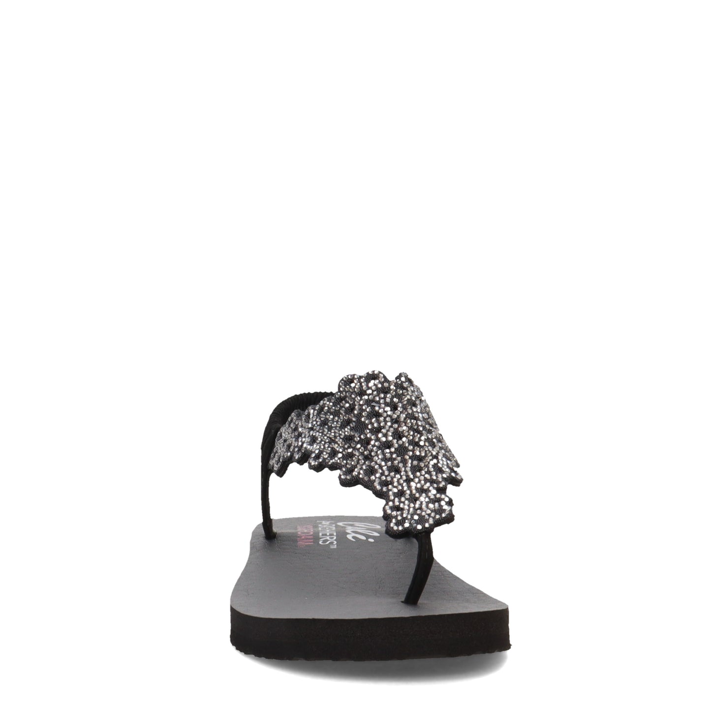 Peltz Shoes Women's Skechers Cali Floral Laser Cut Sandal Black/Silver 119138-BKSL