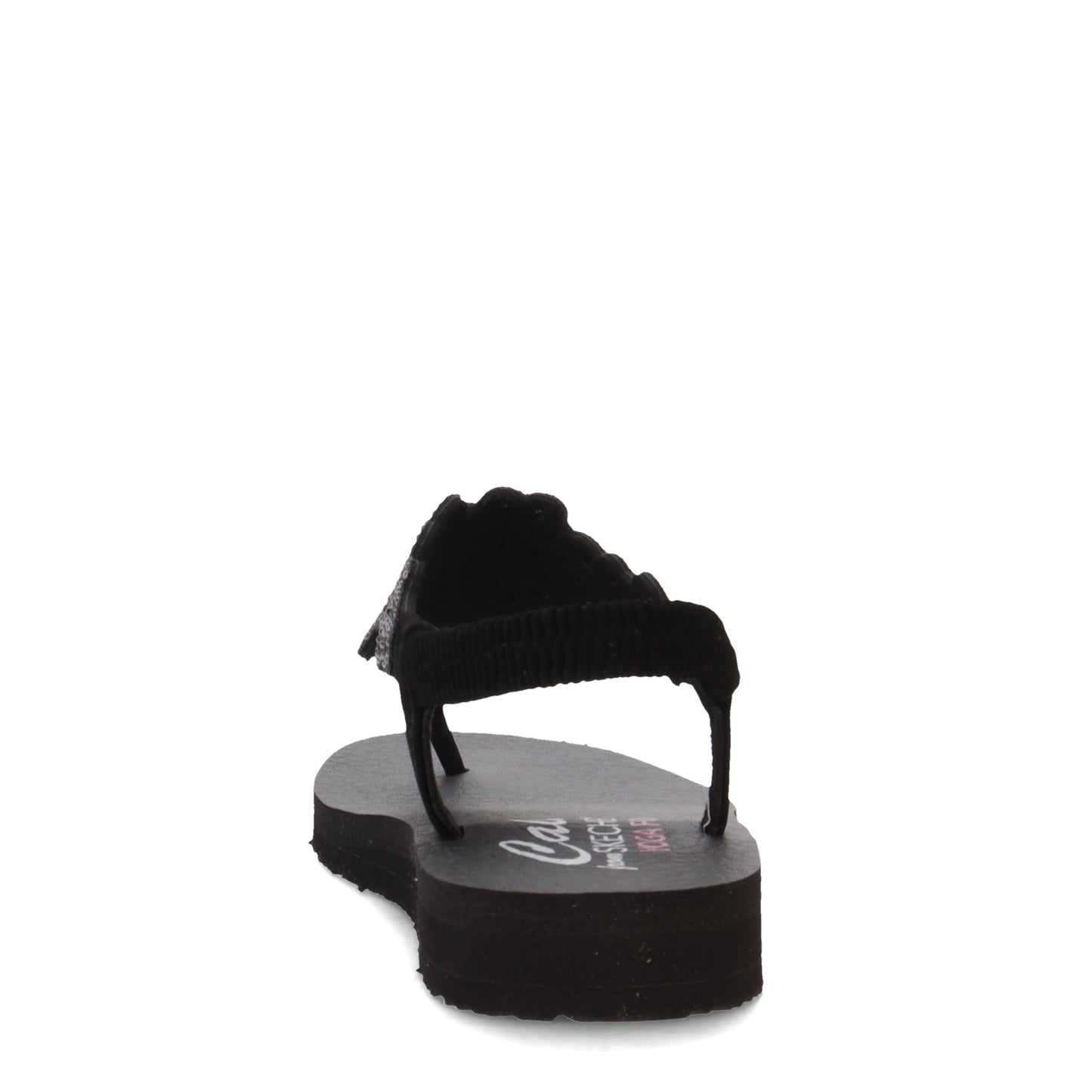 Peltz Shoes Women's Skechers Cali Floral Laser Cut Sandal Black/Silver 119138-BKSL