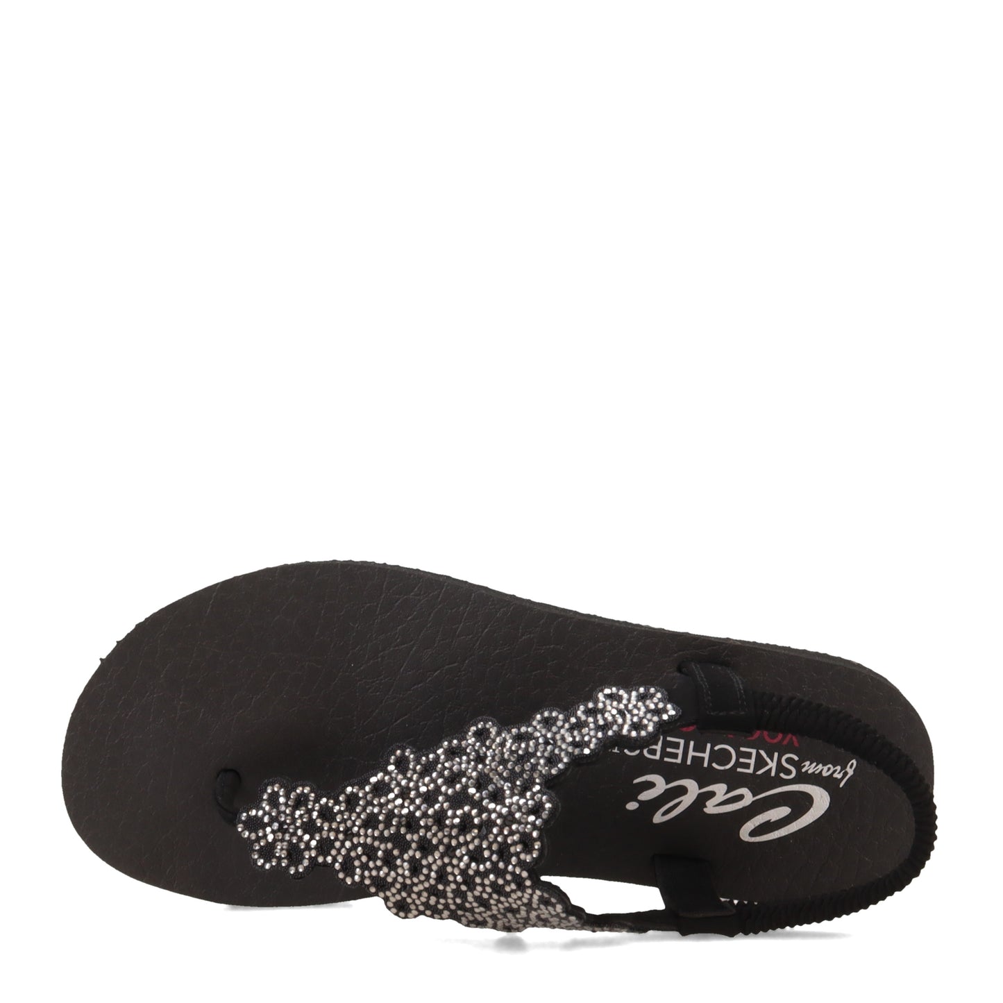 Peltz Shoes Women's Skechers Cali Floral Laser Cut Sandal Black/Silver 119138-BKSL