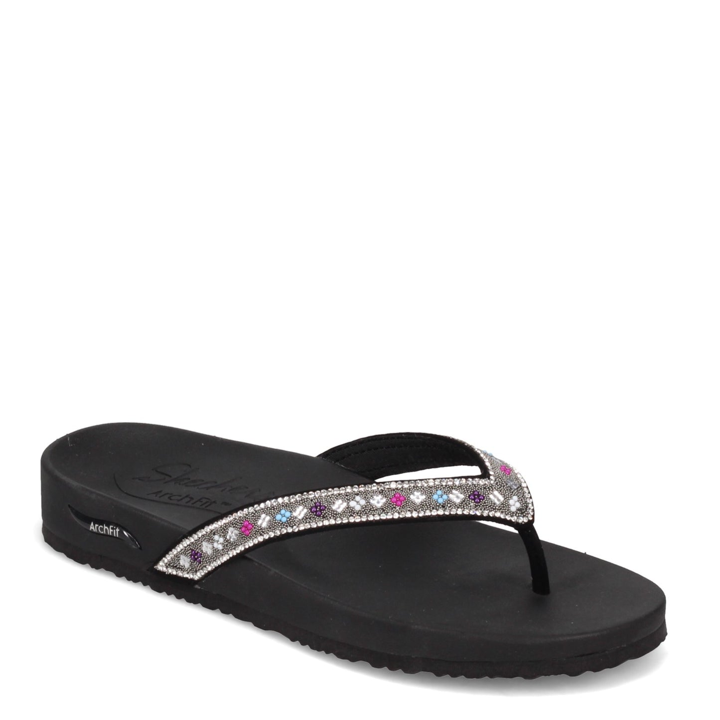 Peltz Shoes Women's Skechers Arch Fit Meditation - Day Shimmer Sandal Black Multi 119244-BKMT