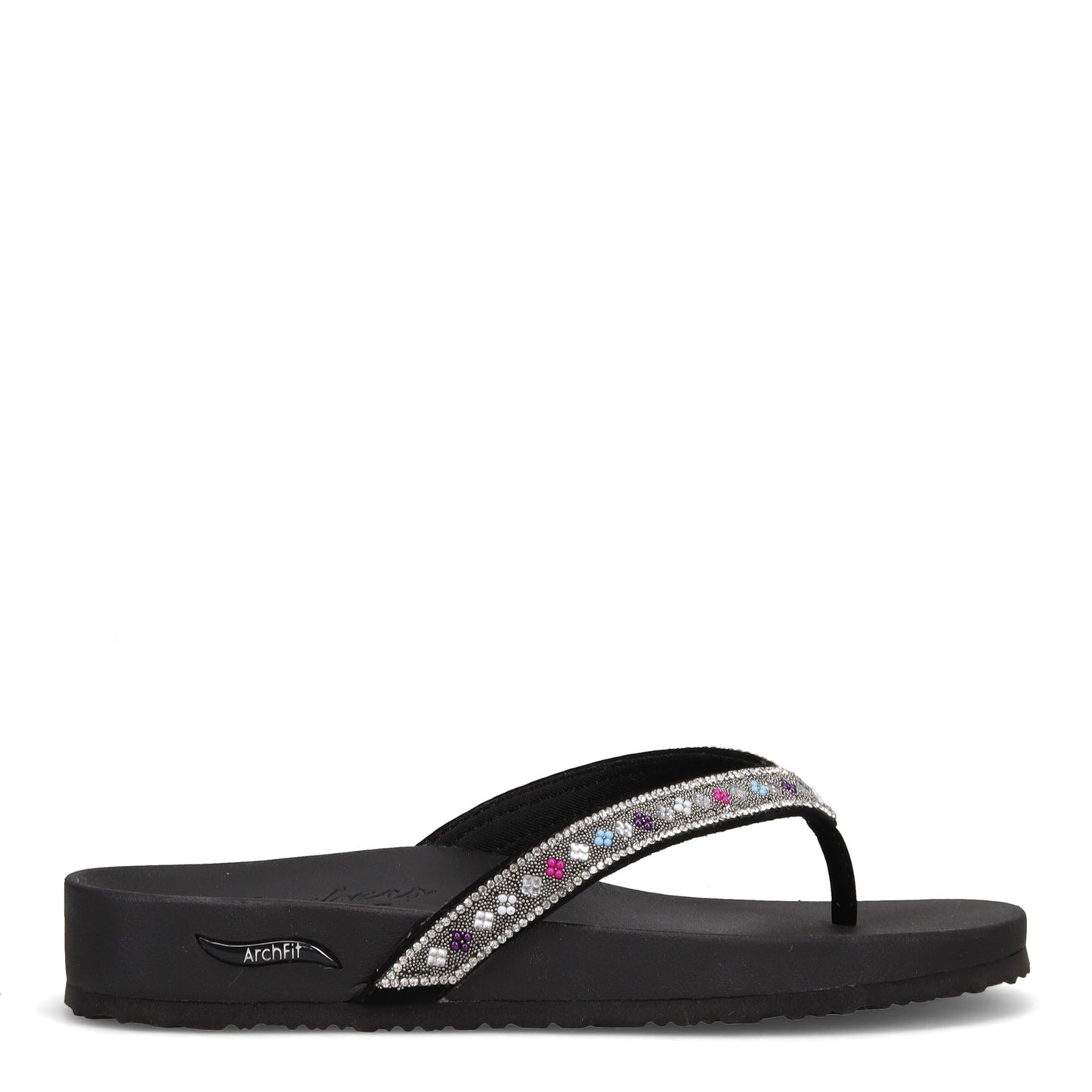 Peltz Shoes Women's Skechers Arch Fit Meditation - Day Shimmer Sandal Black Multi 119244-BKMT