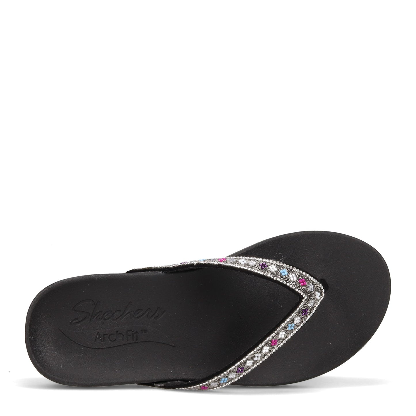 Peltz Shoes Women's Skechers Arch Fit Meditation - Day Shimmer Sandal Black Multi 119244-BKMT