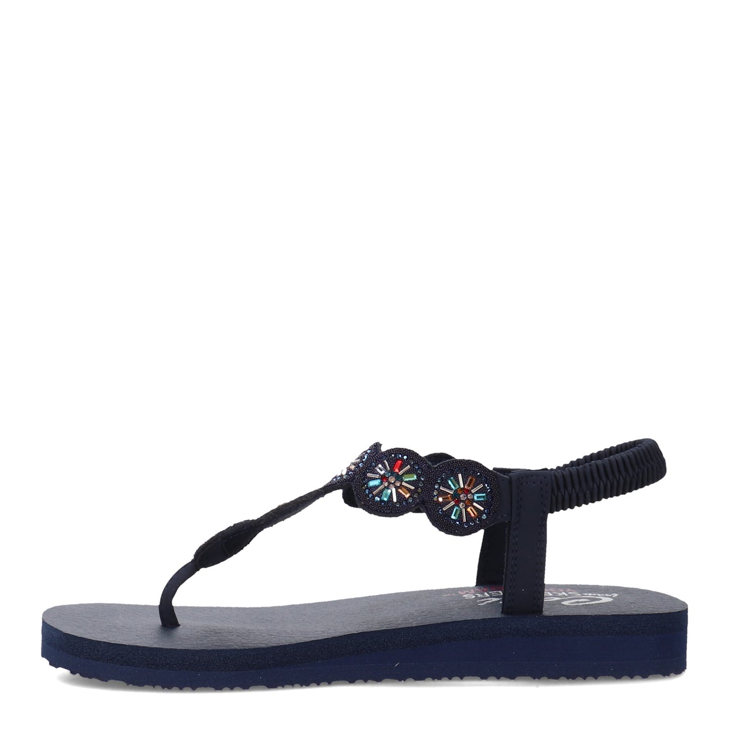 Peltz Shoes Women's Skechers Arch Fit Meditation Rhinestone Sandal Navy Multi 119291-NVMT