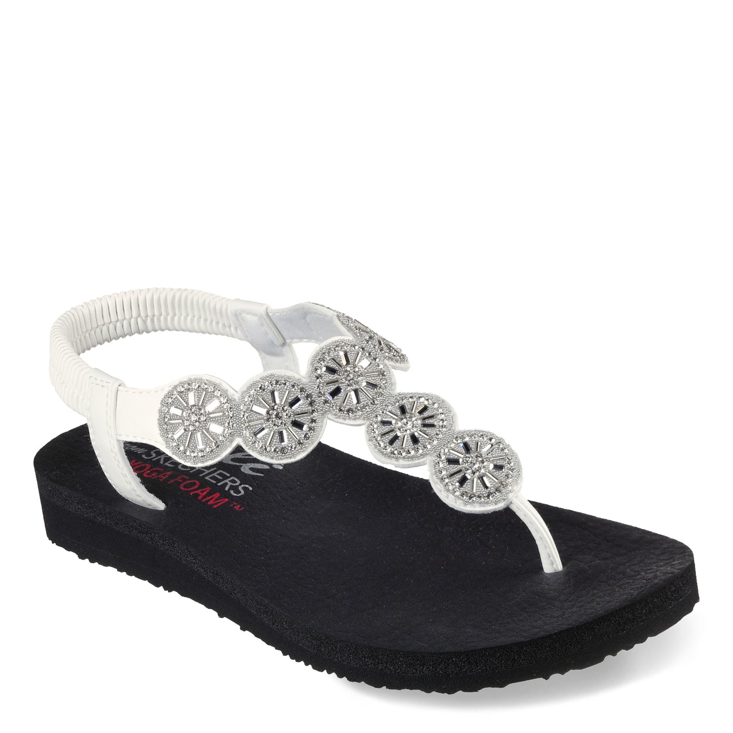 Peltz Shoes Women's Skechers Arch Fit Meditation Rhinestone Sandal WHITE 119291-WHT