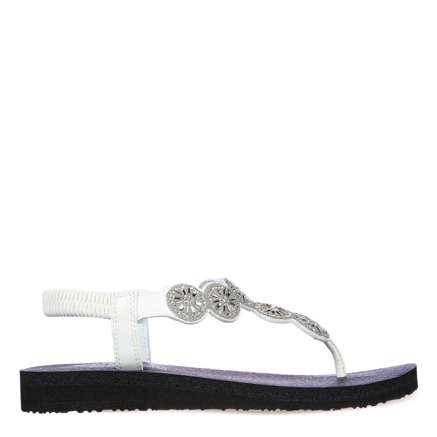 Peltz Shoes Women's Skechers Arch Fit Meditation Rhinestone Sandal WHITE 119291-WHT