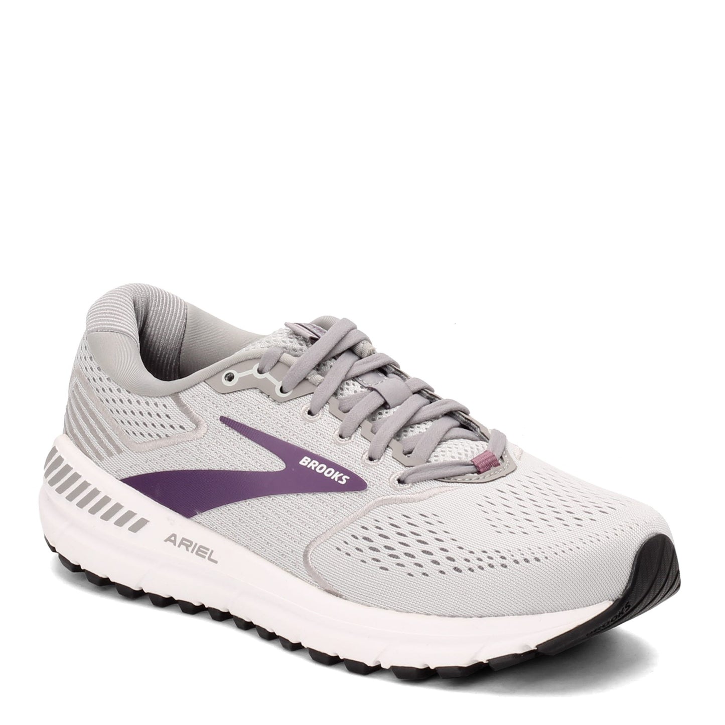 Peltz Shoes Women's Brooks Ariel 20 Running Shoe Oyster/Alloy/Grape 120315-1B-009