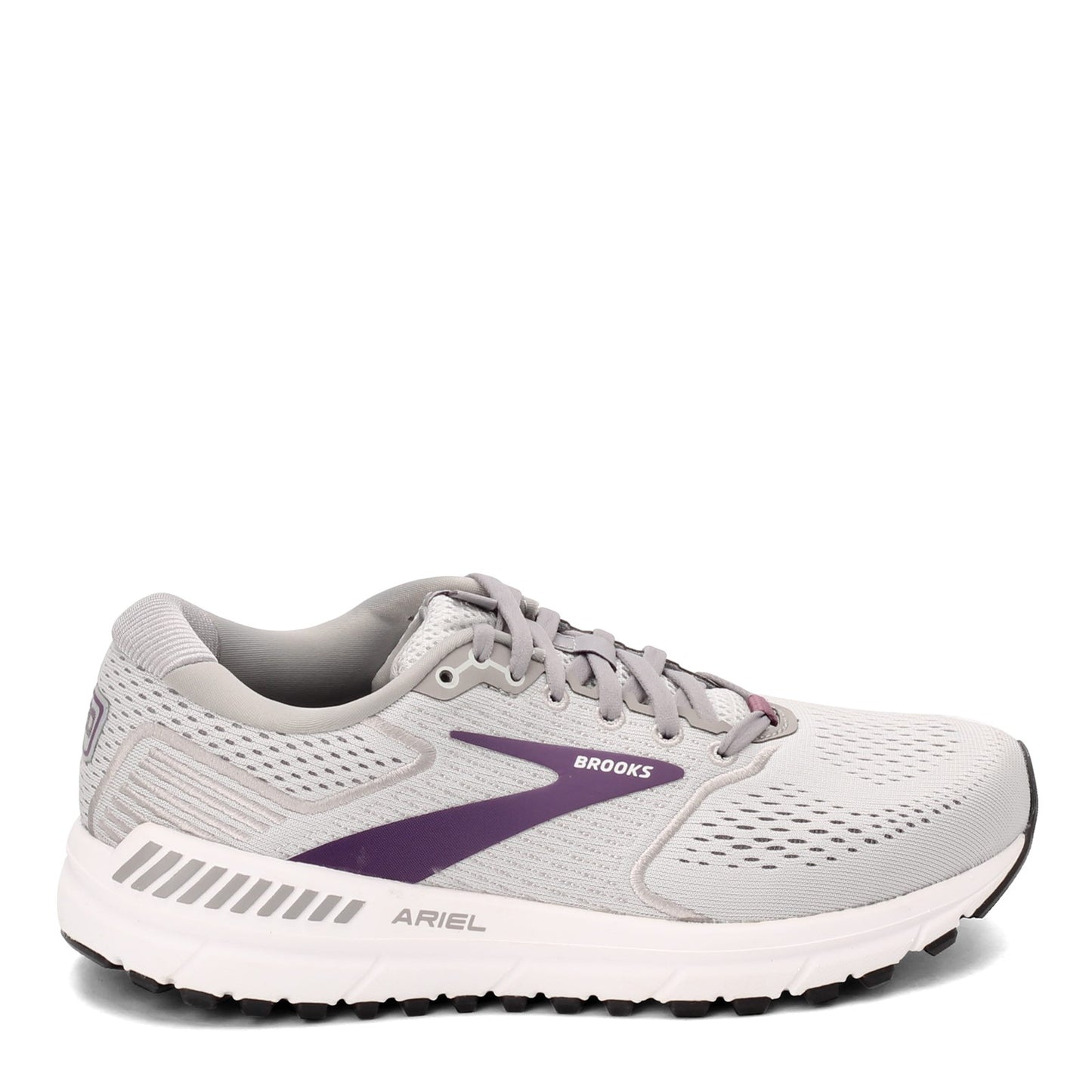 Peltz Shoes Women's Brooks Ariel 20 Running Shoe Oyster/Alloy/Grape 120315-1B-009