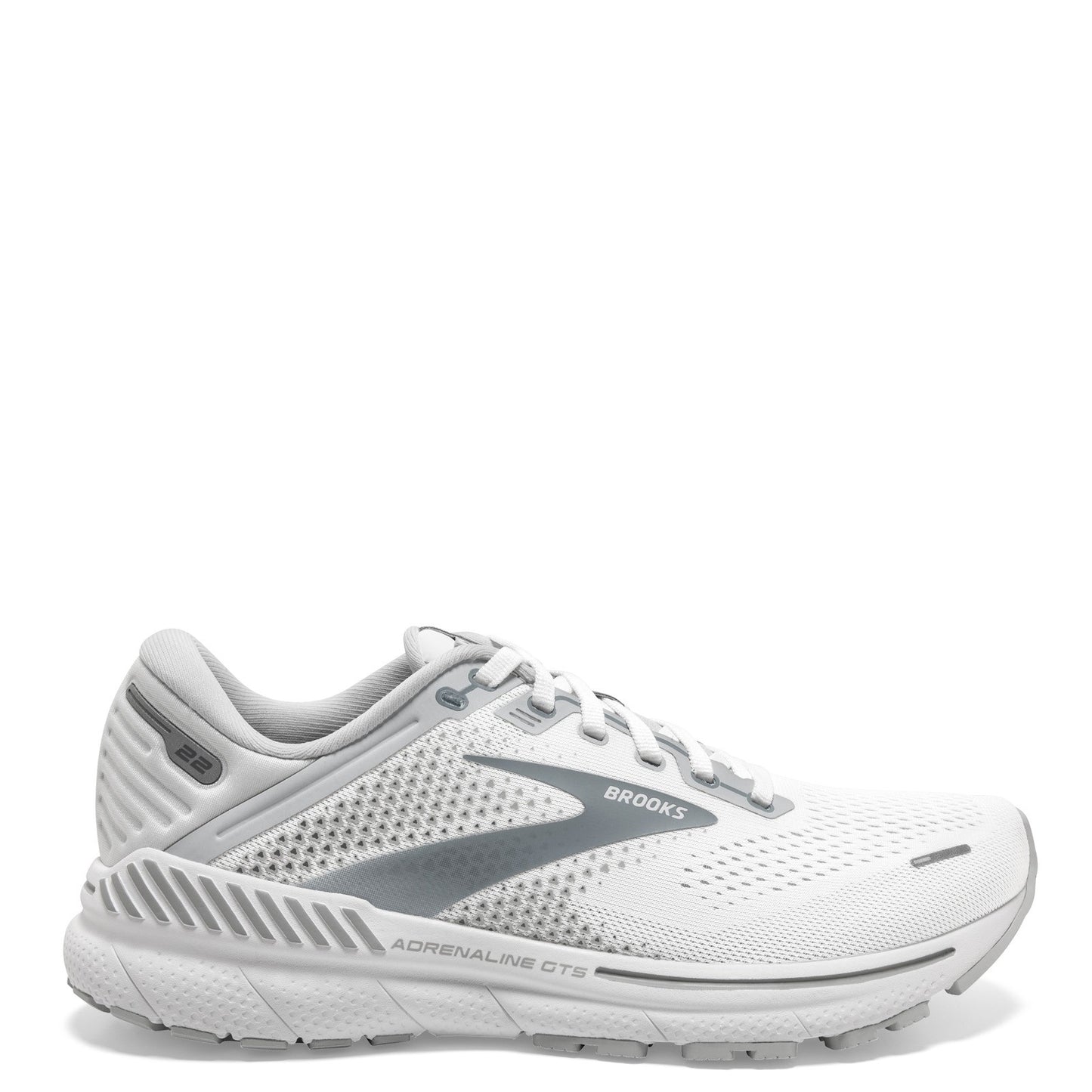 Peltz Shoes Women's Brooks Adrenaline GTS 22 Running Shoe White/Grey 120353 1B 134