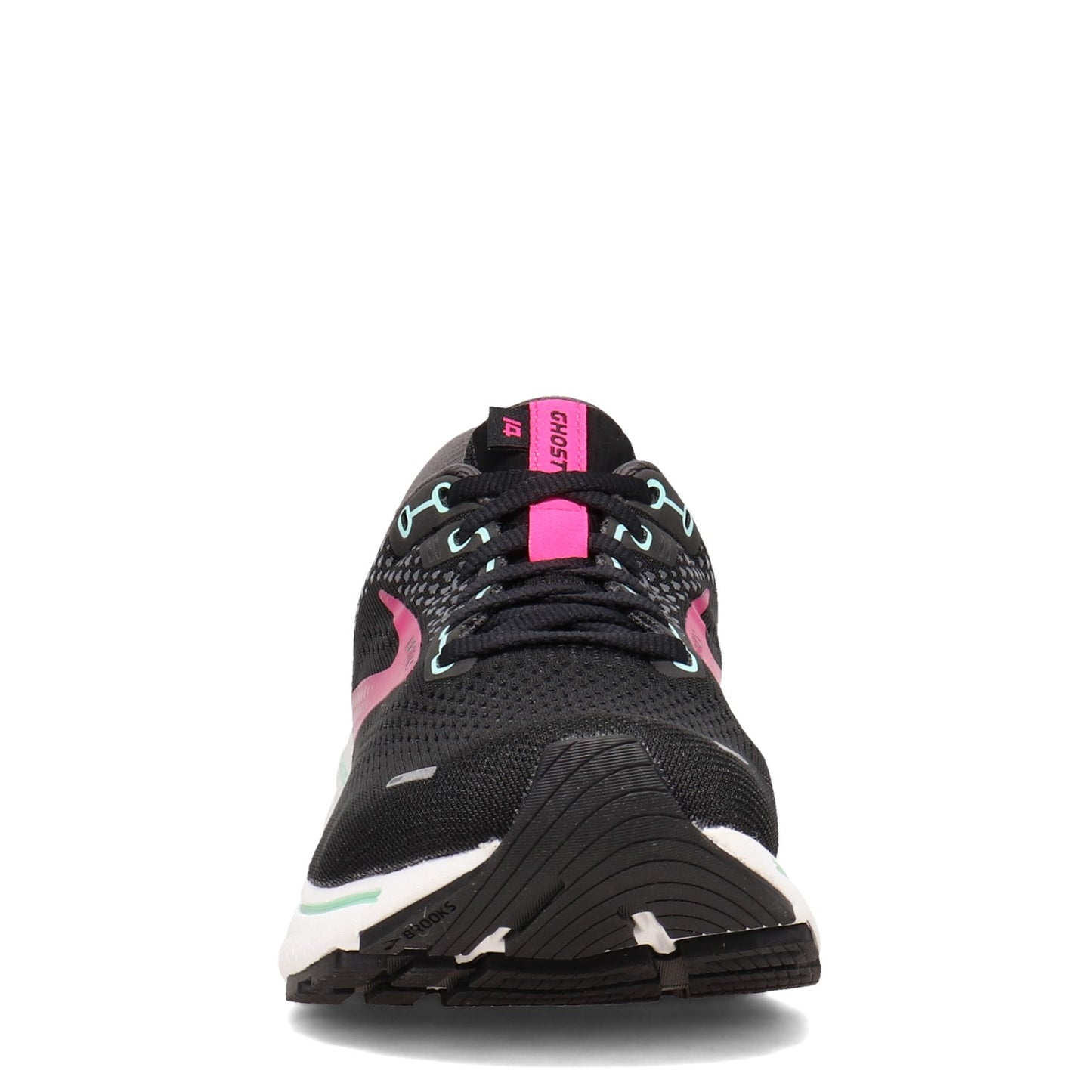 Peltz Shoes Women's Brooks Ghost 14 Running Shoe BLACK PINK 120356 1B 013