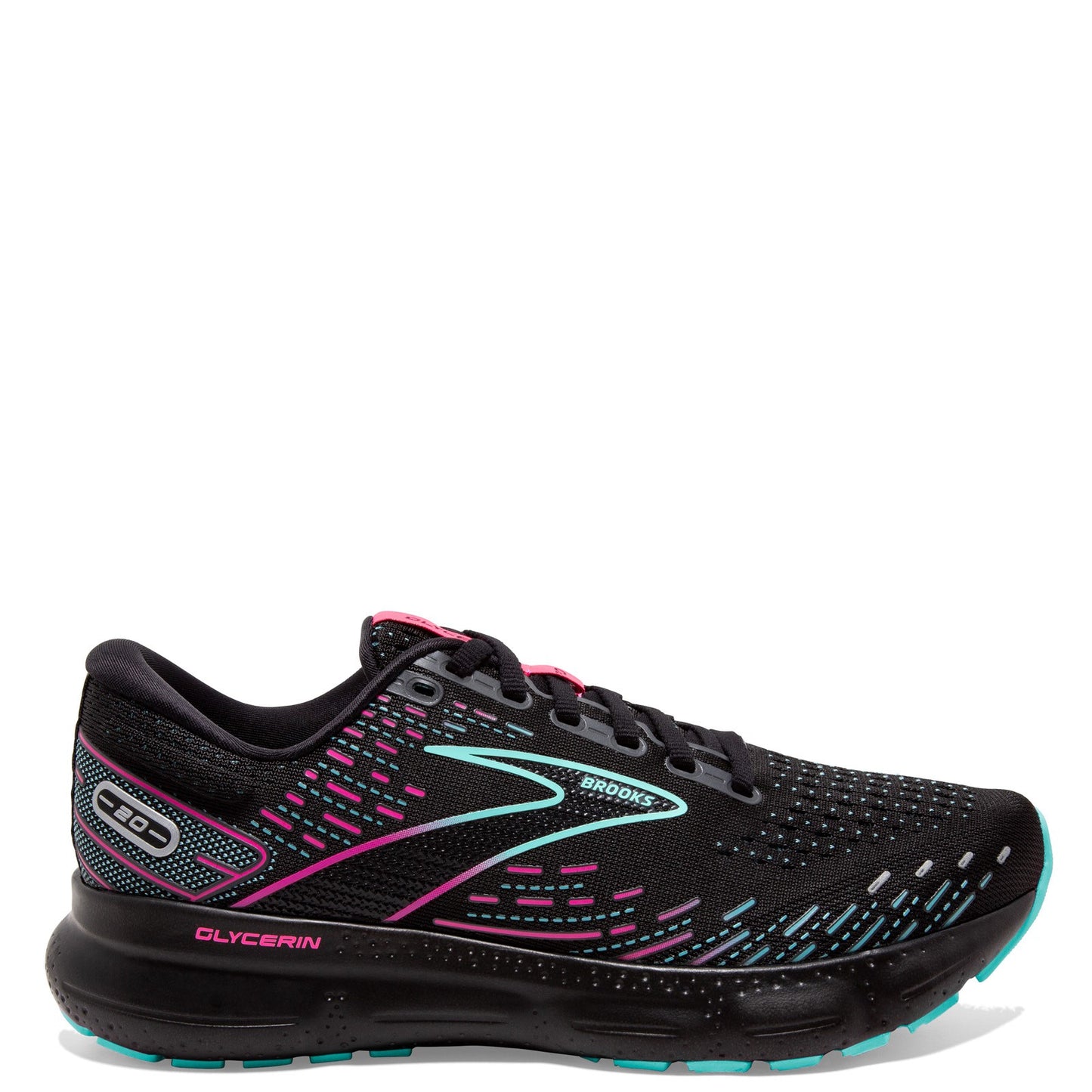 Peltz Shoes Women's Brooks Glycerin 20 Running Shoe Black/Blue/Pink 120369 1B 005