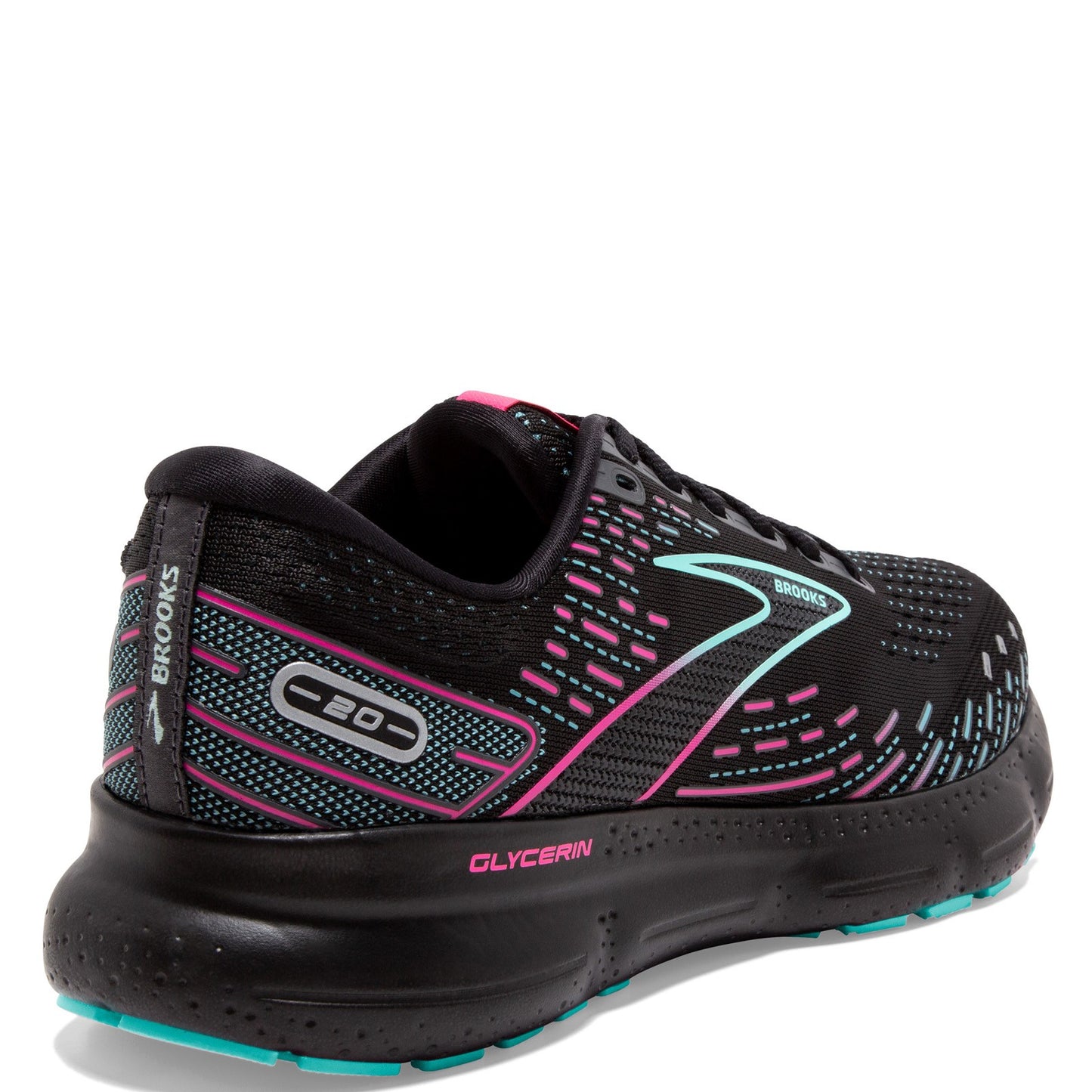 Peltz Shoes Women's Brooks Glycerin 20 Running Shoe Black/Blue/Pink 120369 1B 005