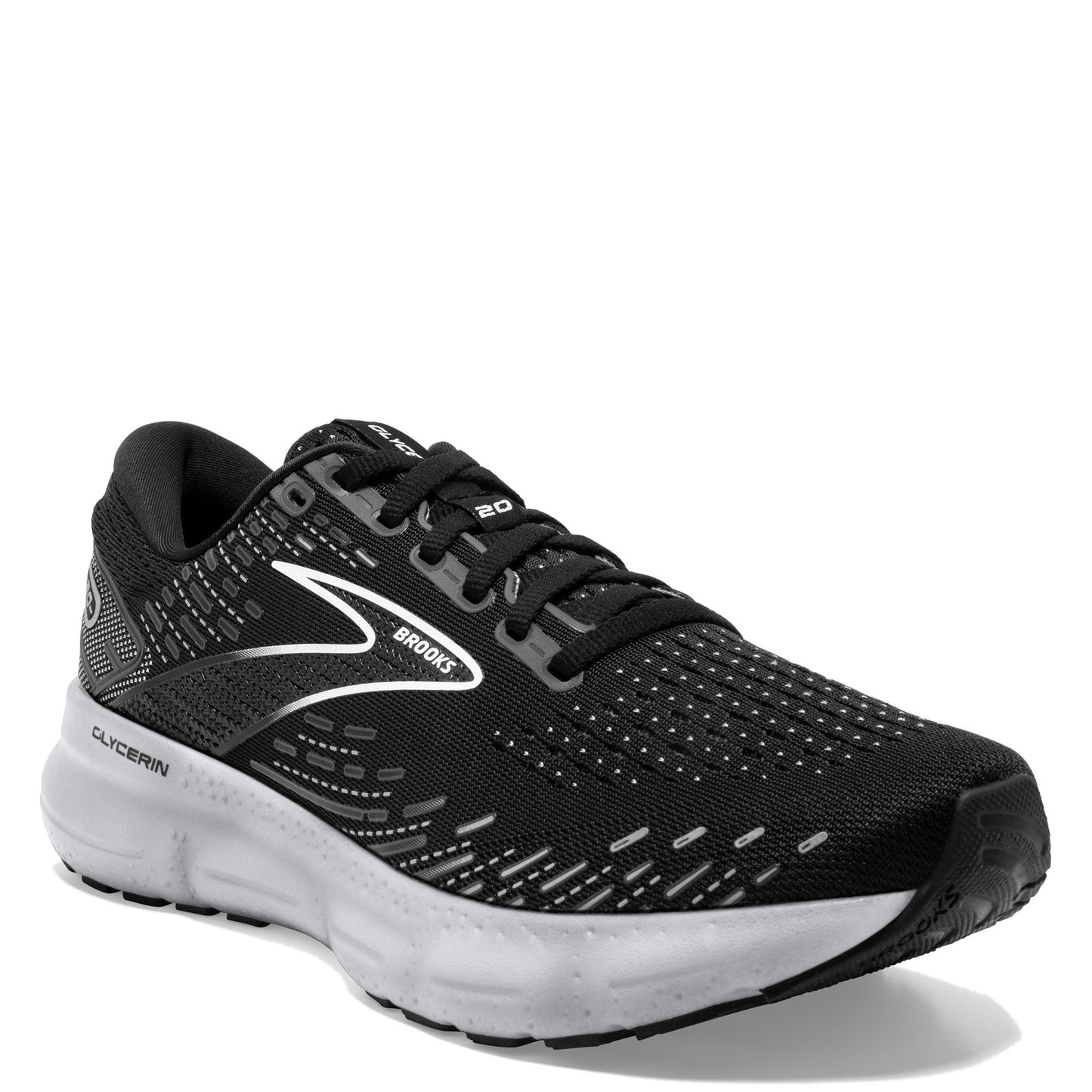 Peltz Shoes Women's Brooks Glycerin 20 Running Shoe Black/White/Alloy 120369 1B 059