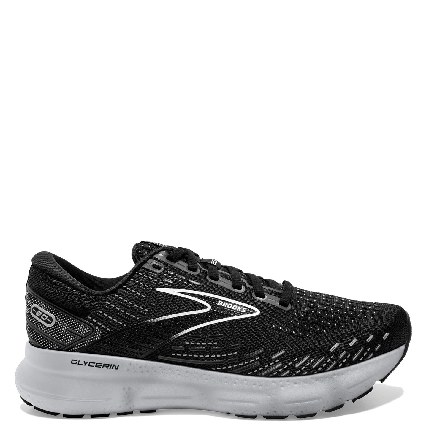 Peltz Shoes Women's Brooks Glycerin 20 Running Shoe Black/White/Alloy 120369 1B 059