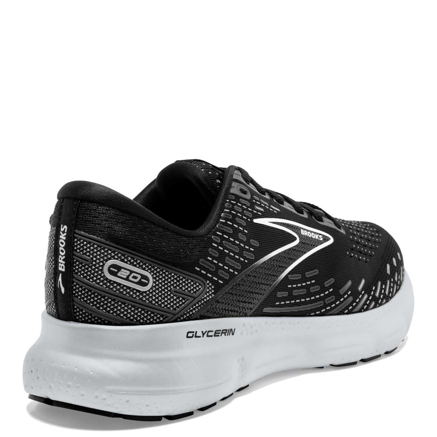 Peltz Shoes Women's Brooks Glycerin 20 Running Shoe Black/White/Alloy 120369 1B 059