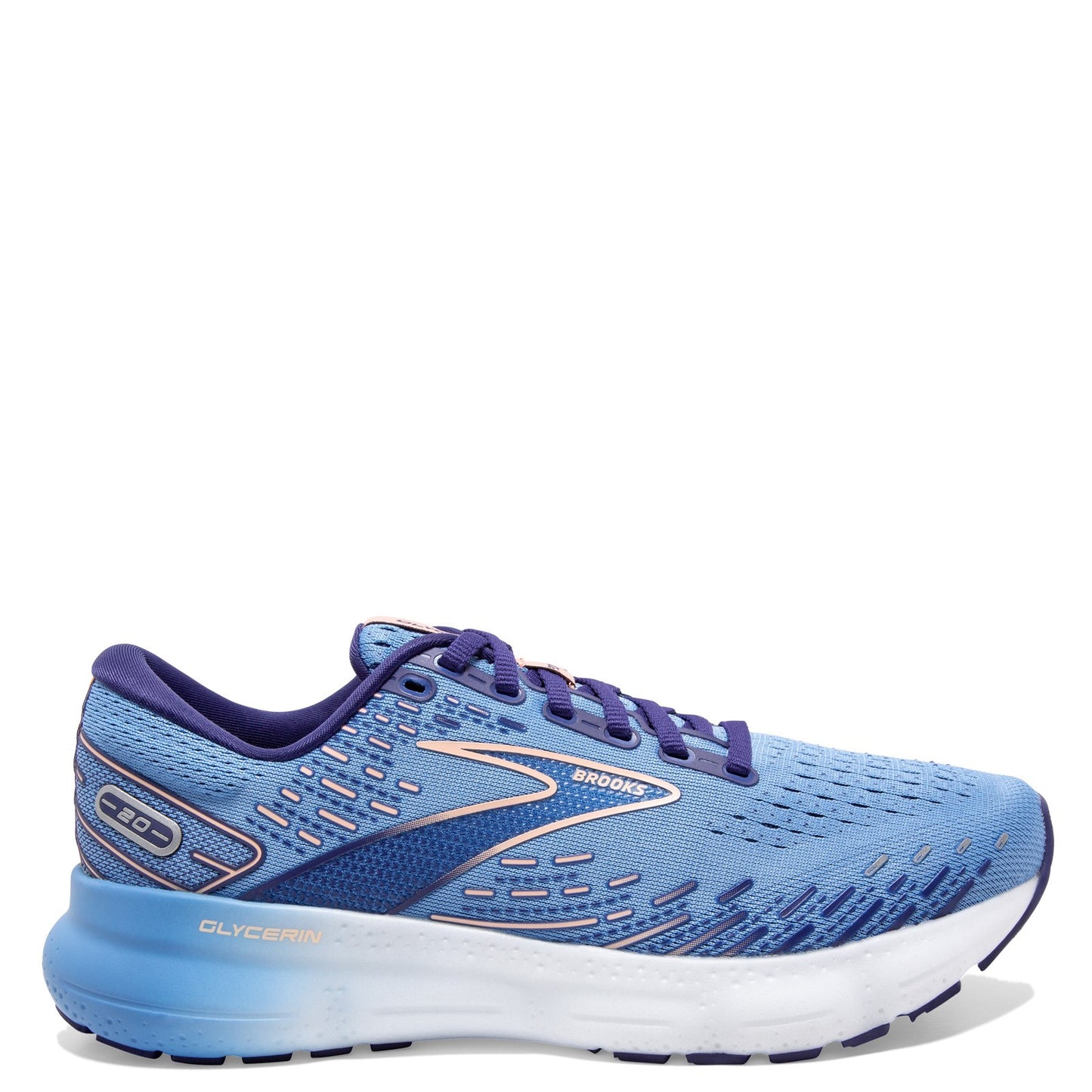Peltz Shoes Women's Brooks Glycerin 20 Running Shoe Blue/Peach/White 120369 1B 478