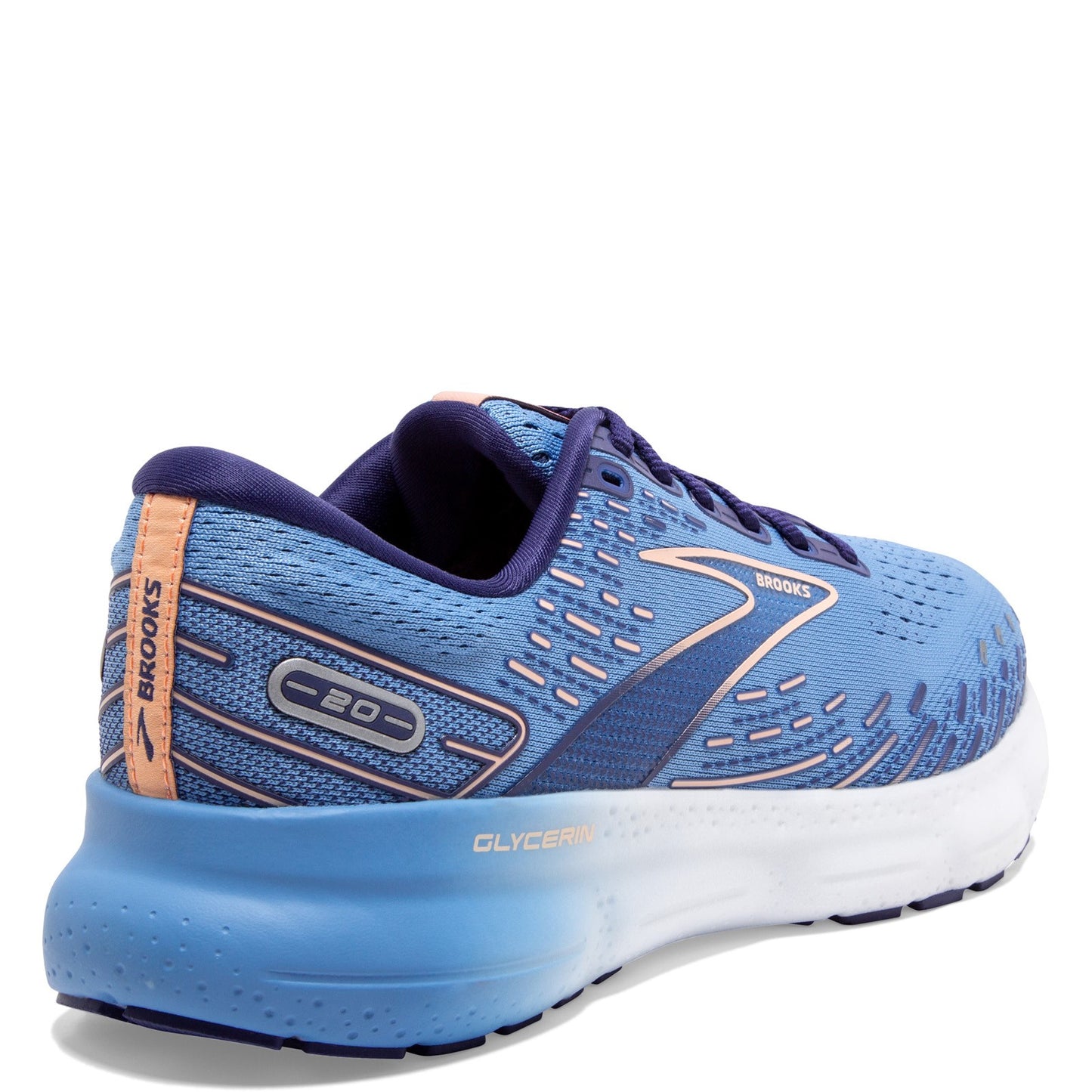 Peltz Shoes Women's Brooks Glycerin 20 Running Shoe Blue/Peach/White 120369 1B 478