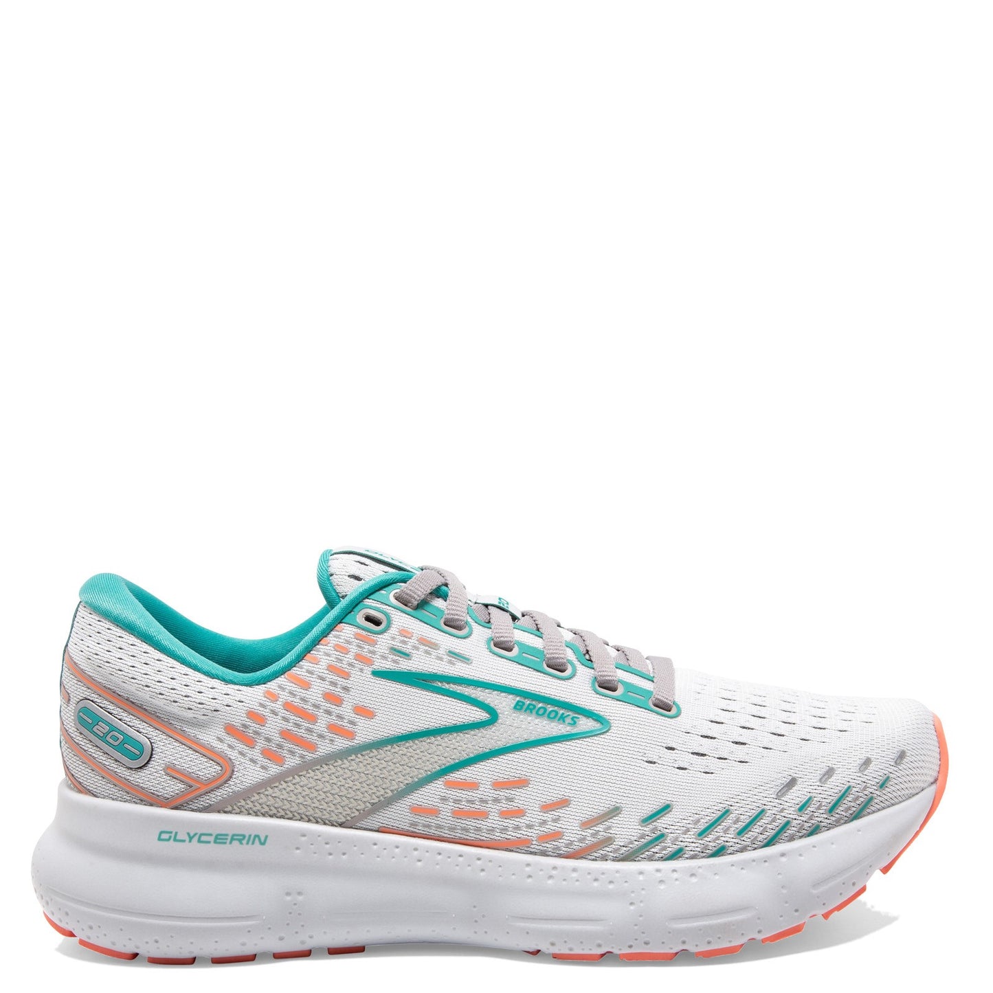 Peltz Shoes Women's Brooks Glycerin 20 Running Shoe - Wide Width Oyster/Latigo/Coral 120369 1D 061