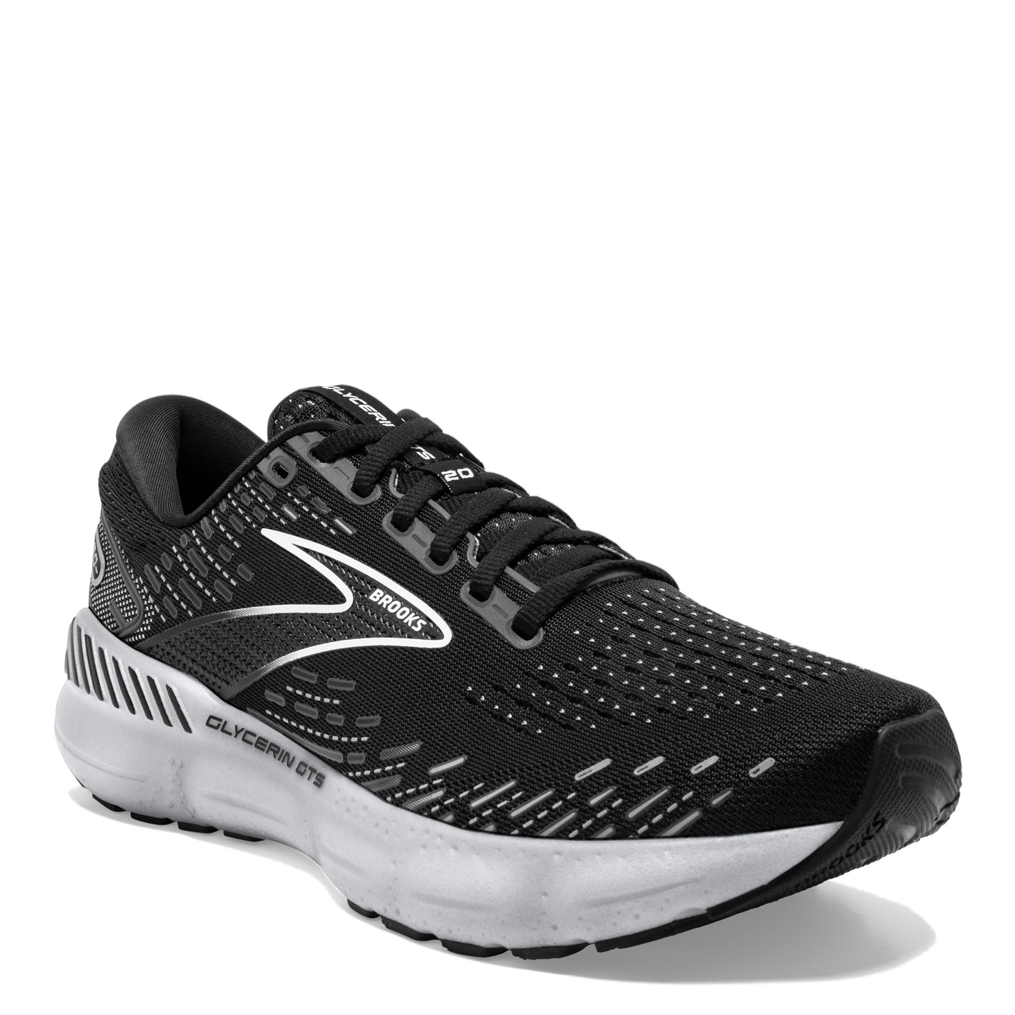 Peltz Shoes Women's Brooks Glycerin GTS 20 Running Shoe Black/White/Alloy 120370 1B 059