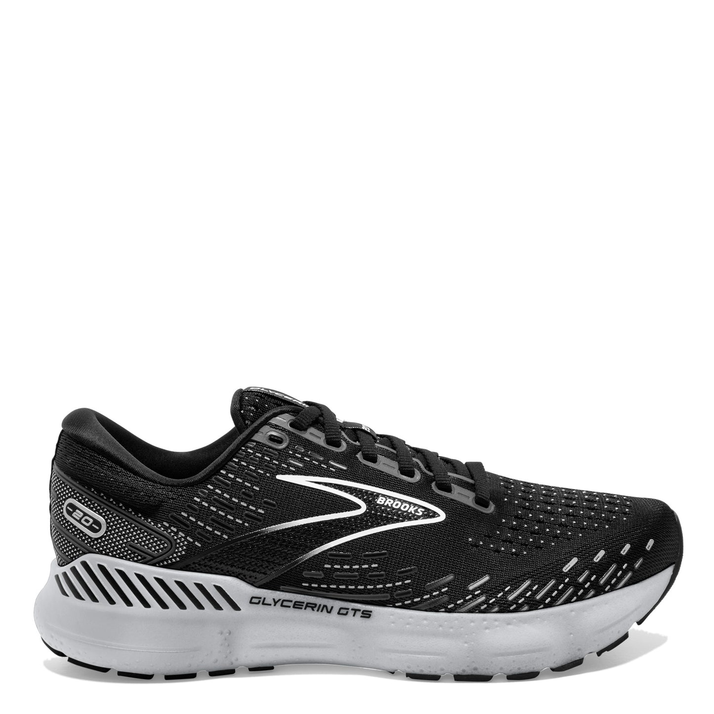 Peltz Shoes Women's Brooks Glycerin GTS 20 Running Shoe Black/White/Alloy 120370 1B 059