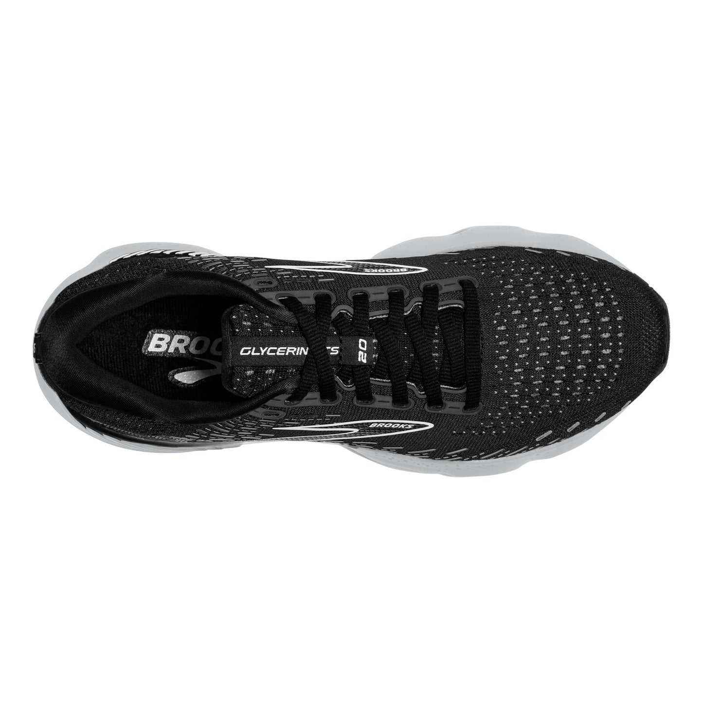 Peltz Shoes Women's Brooks Glycerin GTS 20 Running Shoe Black/White/Alloy 120370 1B 059