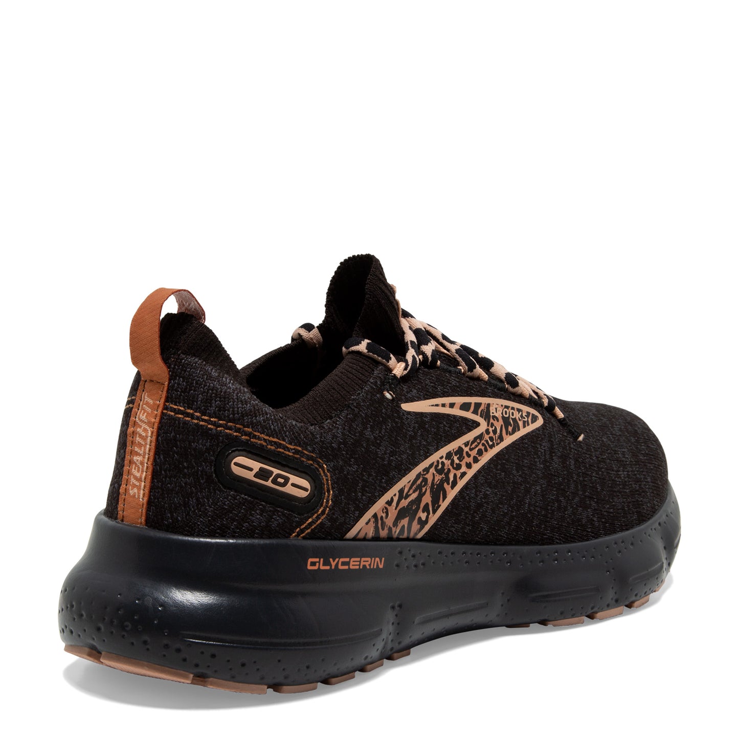 Peltz Shoes Women's Brooks Glycerin 20 Stealth Fit Running Shoe Black/Tan 1203721B097