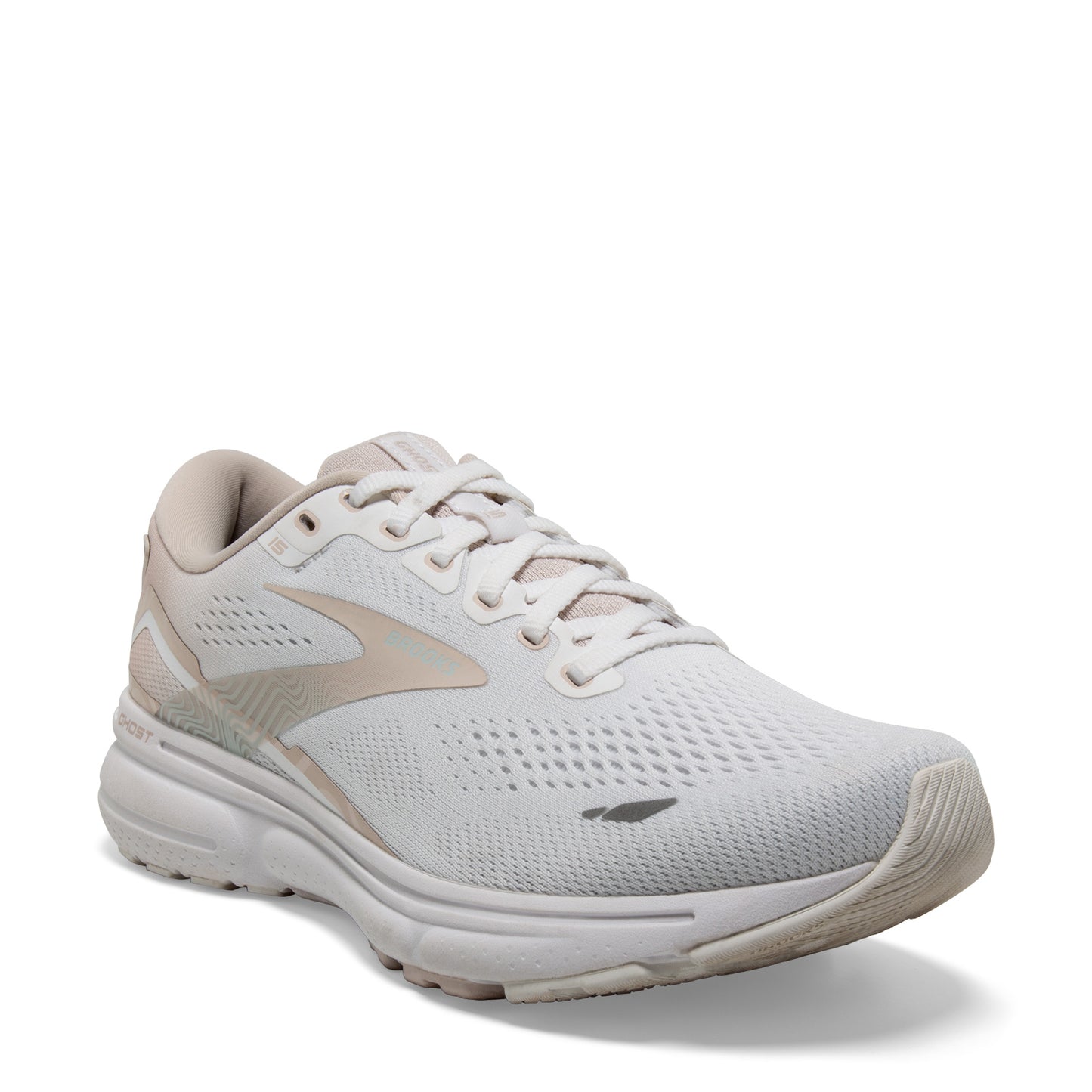 Peltz Shoes Women's Brooks Ghost 15 Running Shoe White/Grey/Glass 120380 1B 189