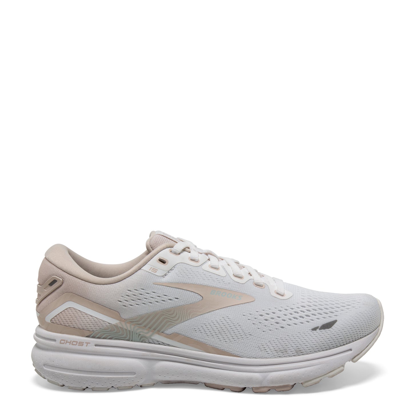 Peltz Shoes Women's Brooks Ghost 15 Running Shoe White/Grey/Glass 120380 1B 189