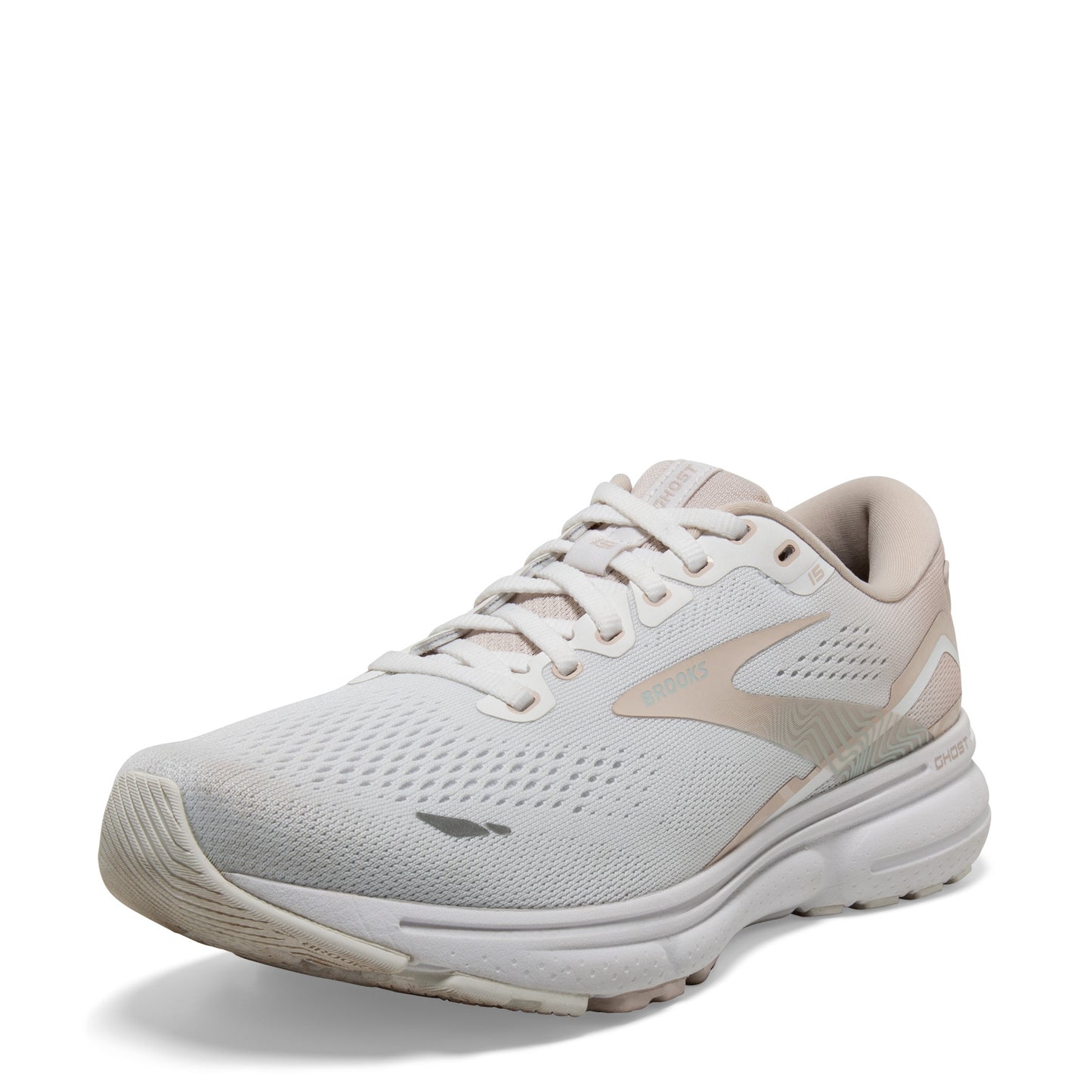Peltz Shoes Women's Brooks Ghost 15 Running Shoe White/Grey/Glass 120380 1B 189