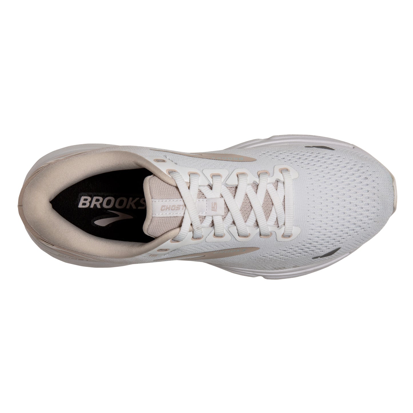 Peltz Shoes Women's Brooks Ghost 15 Running Shoe White/Grey/Glass 120380 1B 189