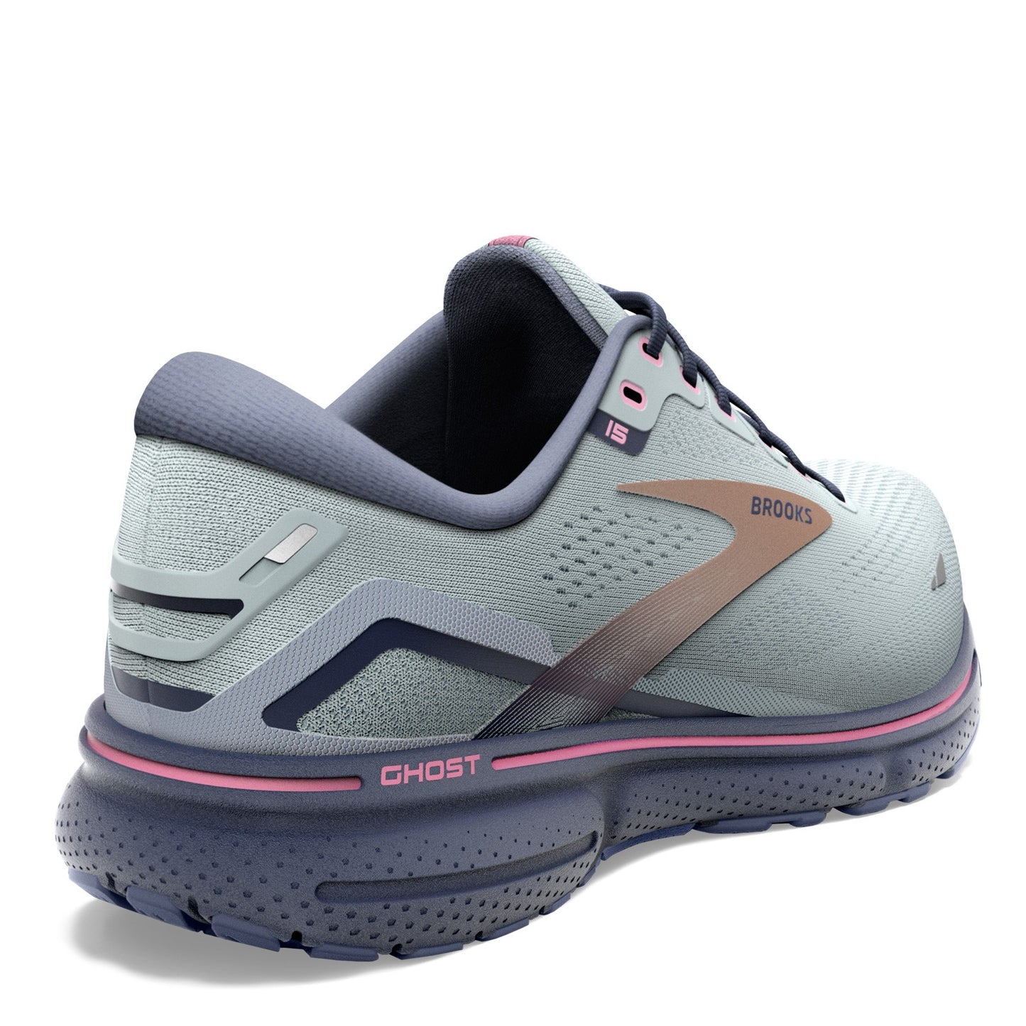 Peltz Shoes Women's Brooks Ghost 15 Running Shoe Spa Blue/Neo Pink/ Copper 120380 1B 492